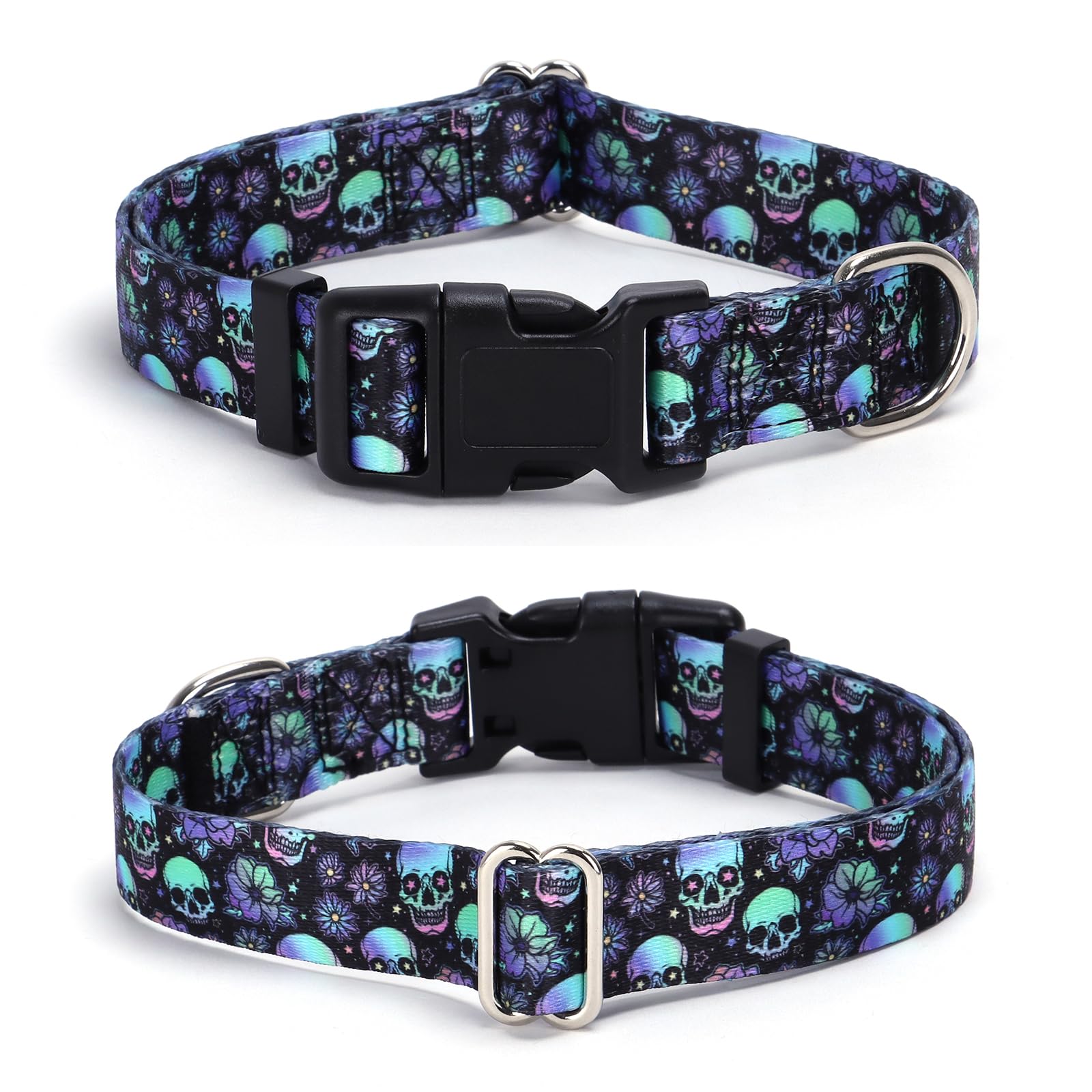 Small Dog Collars for Male Dogs, Cool Style Skull Dog Collar, Gothic Pattern Design Quick Release Buckle Soft Nylon Boy Puppy Co