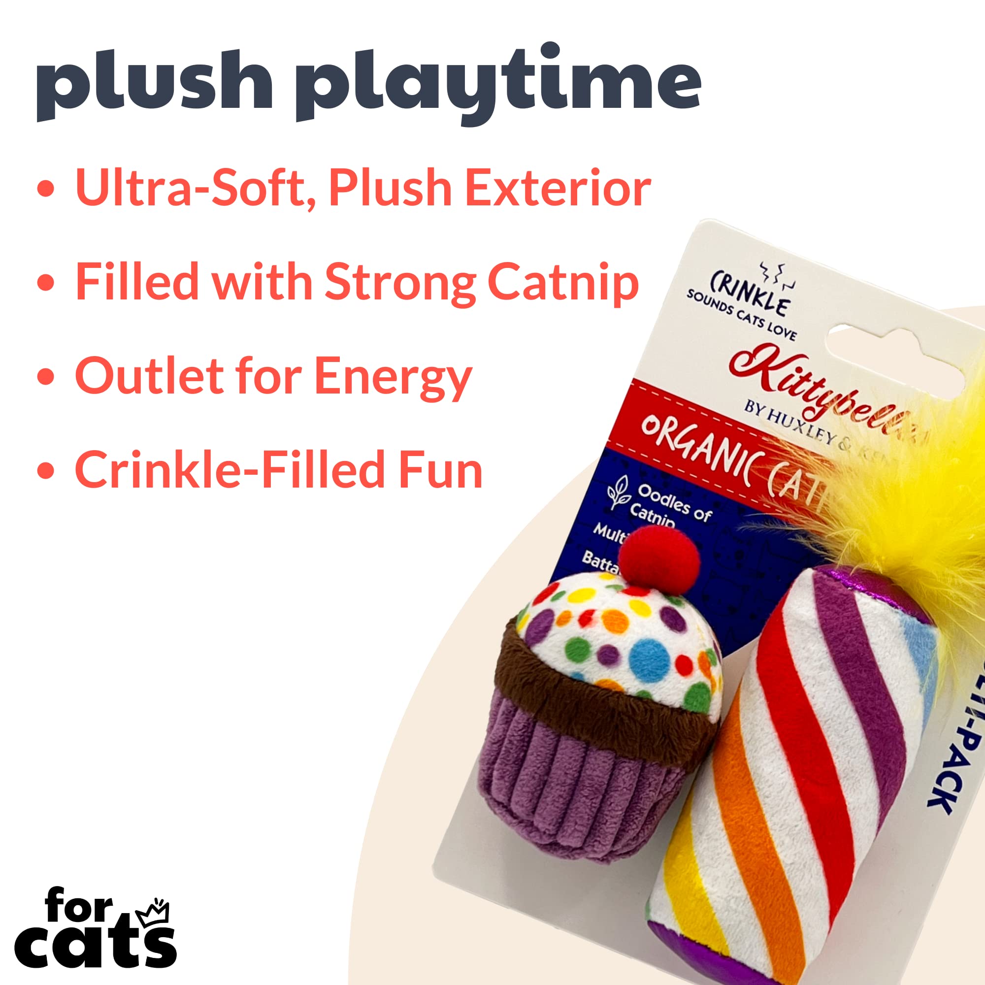 Huxley & Kent 2-Pack Plush Cat Toys - Mewow Cupcake & Candle - Birthday Strong Catnip Filled - Plush Kitten And Cat Toy With Cat