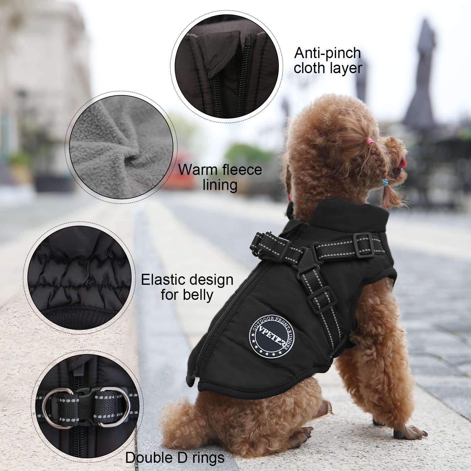 V.Pet.B.R Dog Winter Coat, Warm Dog Jacket Paded Polyester Dog Vest With Built In Harness, Waterproof Windproof Reflective Cozy