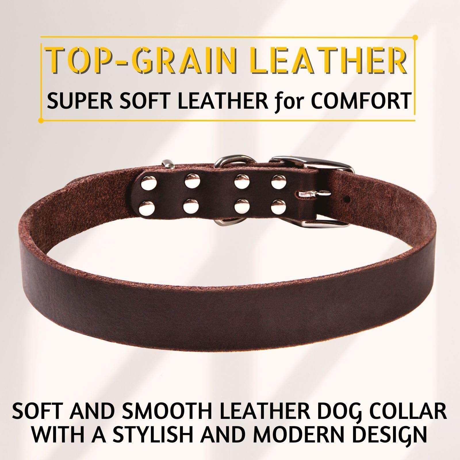 Adityna Leather Dog Collar For Extra-Large Dogs - Classic, Soft, Strong, Heavy Duty, Handmade Top-Grain Leather - For Walking, T