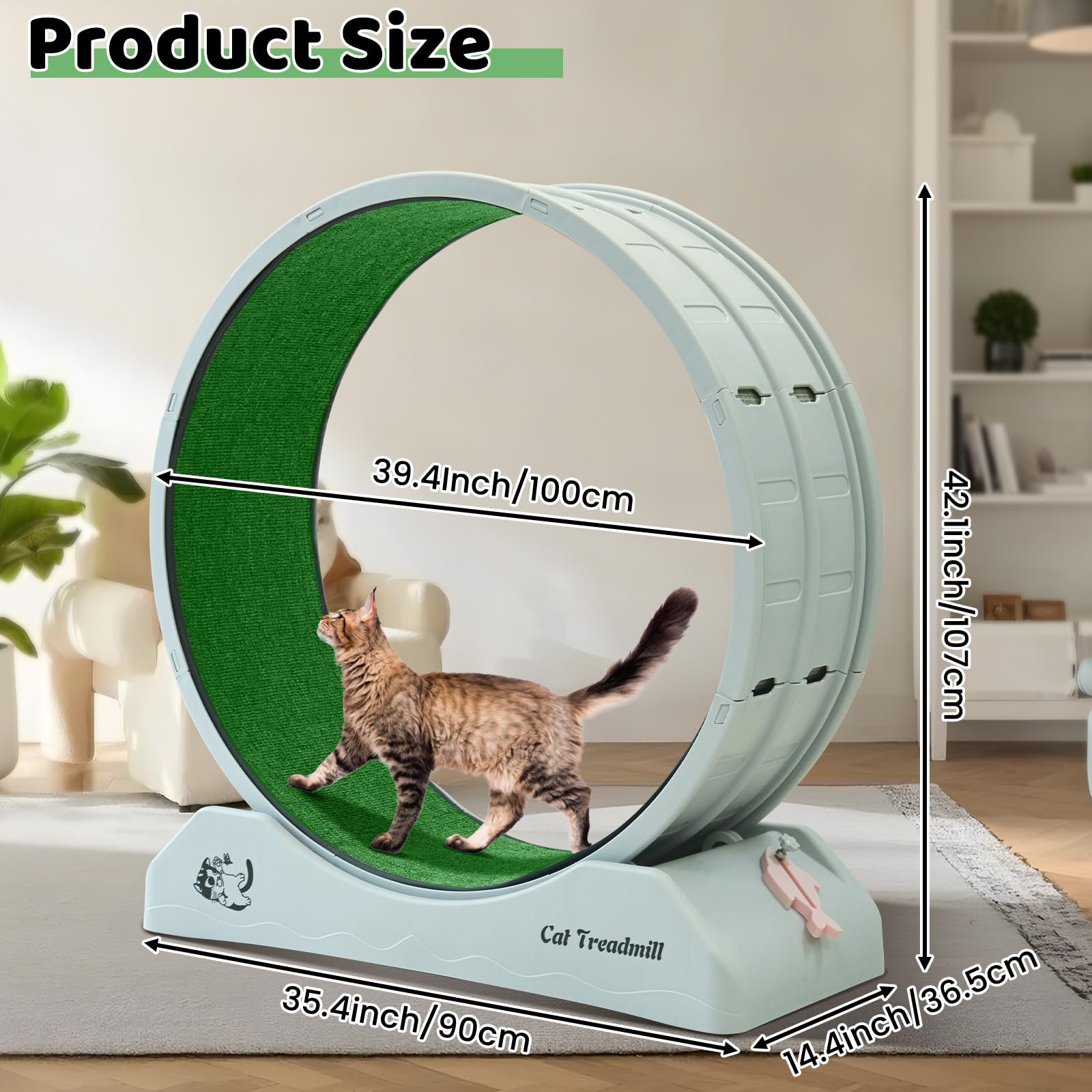 Homegroove Cat Wheels For Indoor Cats, 40 Inch Plastic Cat Exercise Running Wheel With Carpeted Runway, Large Cat Treadmill Whee