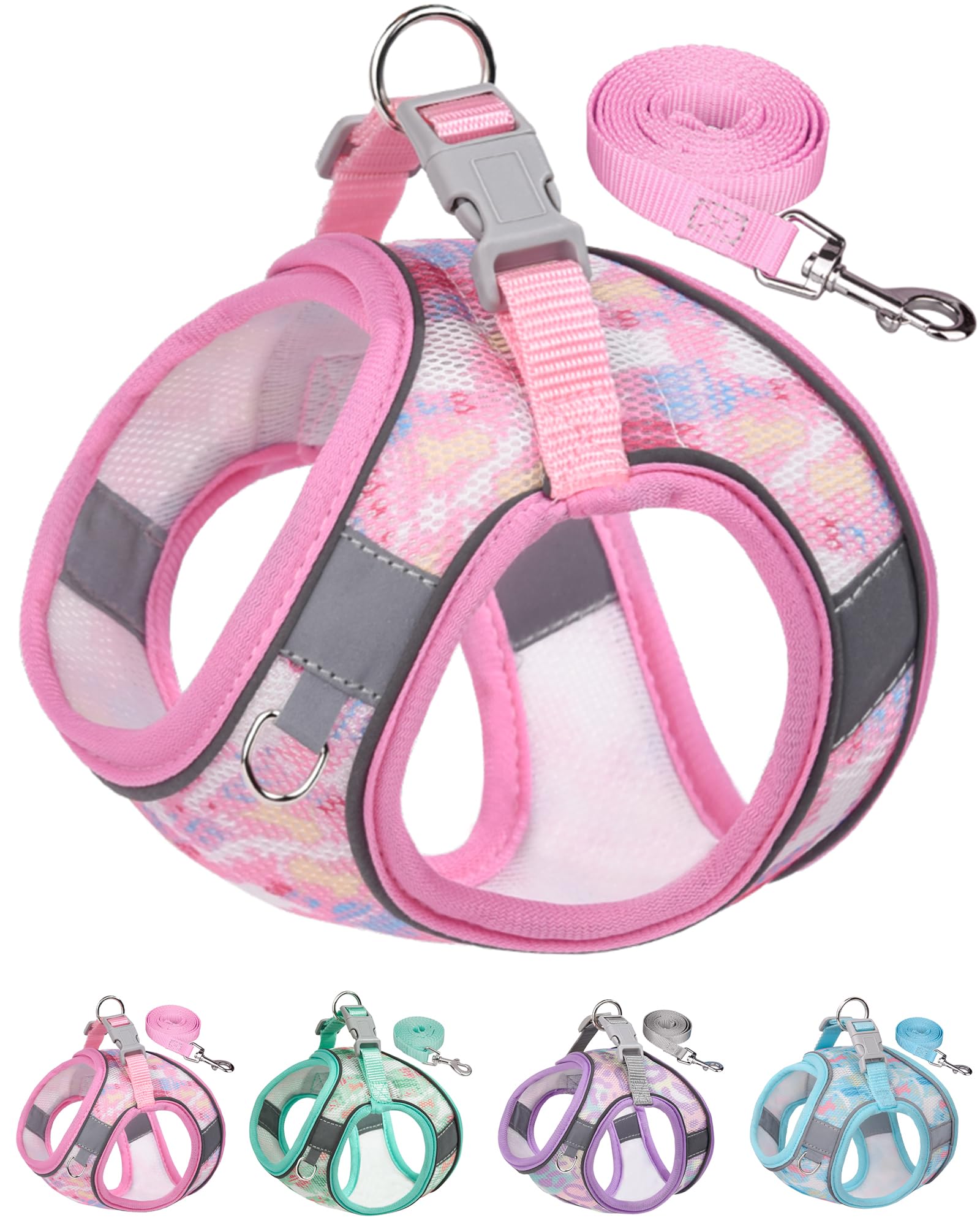 Aecllcea Pink Dog Harness - Small, Medium Step In, No Pull, Cat Leash Set