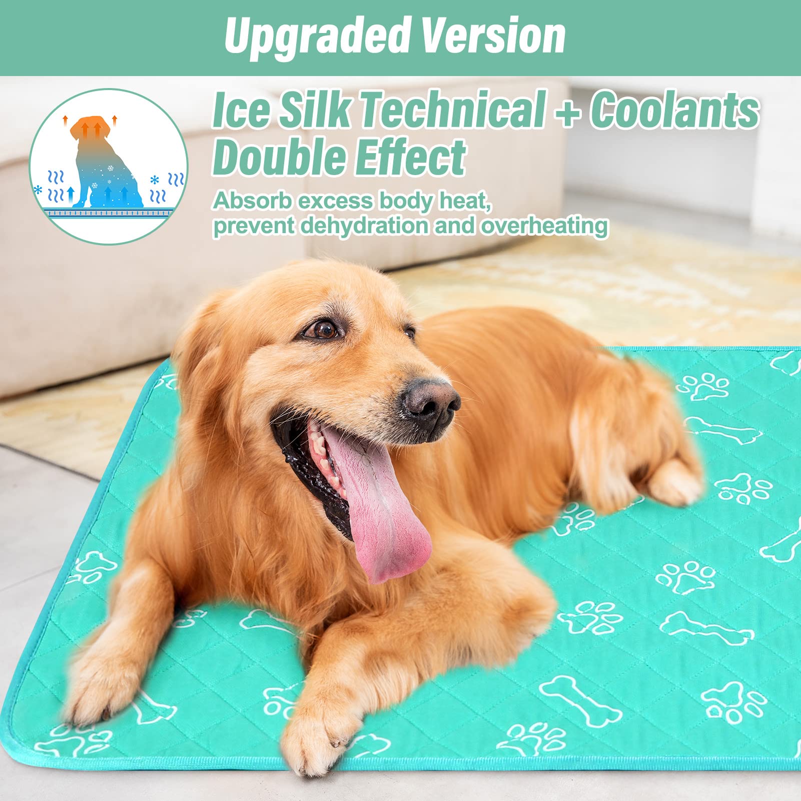 Beautyzoo Upgraded Dog Self Cooling Mat Ice Silk Chill Pads For Small Medium Large Dogs Summer Reusable Pet Training Pad Absorbent Non Slip Mat For Kennels, Crates & Beds,X Large 28In X 47In