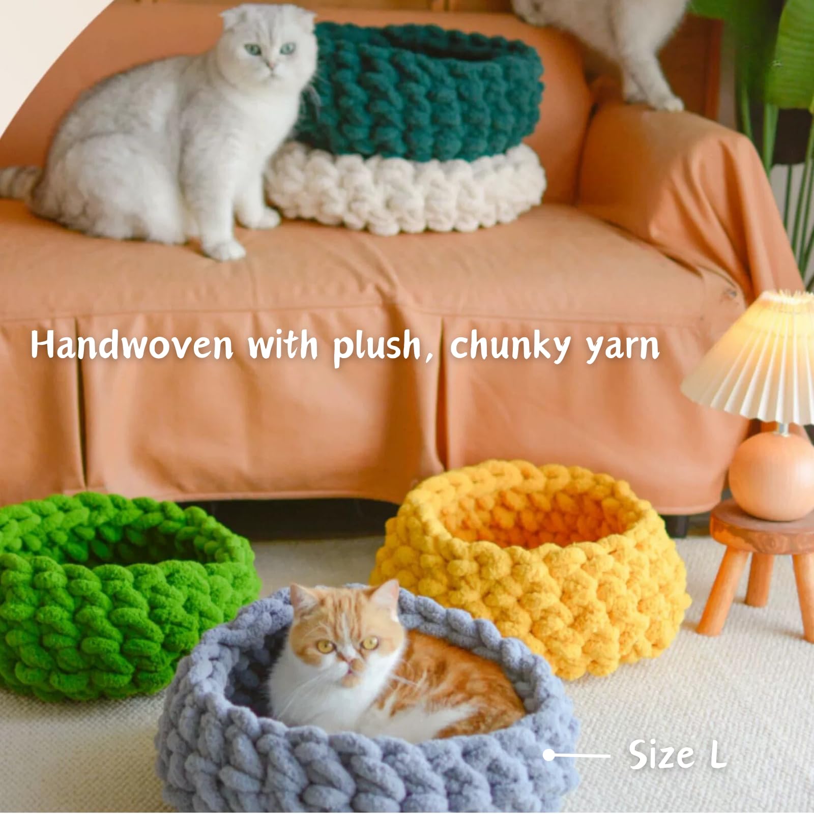 Urnat Cat Nest Bed - Premium Handwoven Washable Extra Soft Round Cave House Furniture For Indoor Kitten (Dgreen,Large)