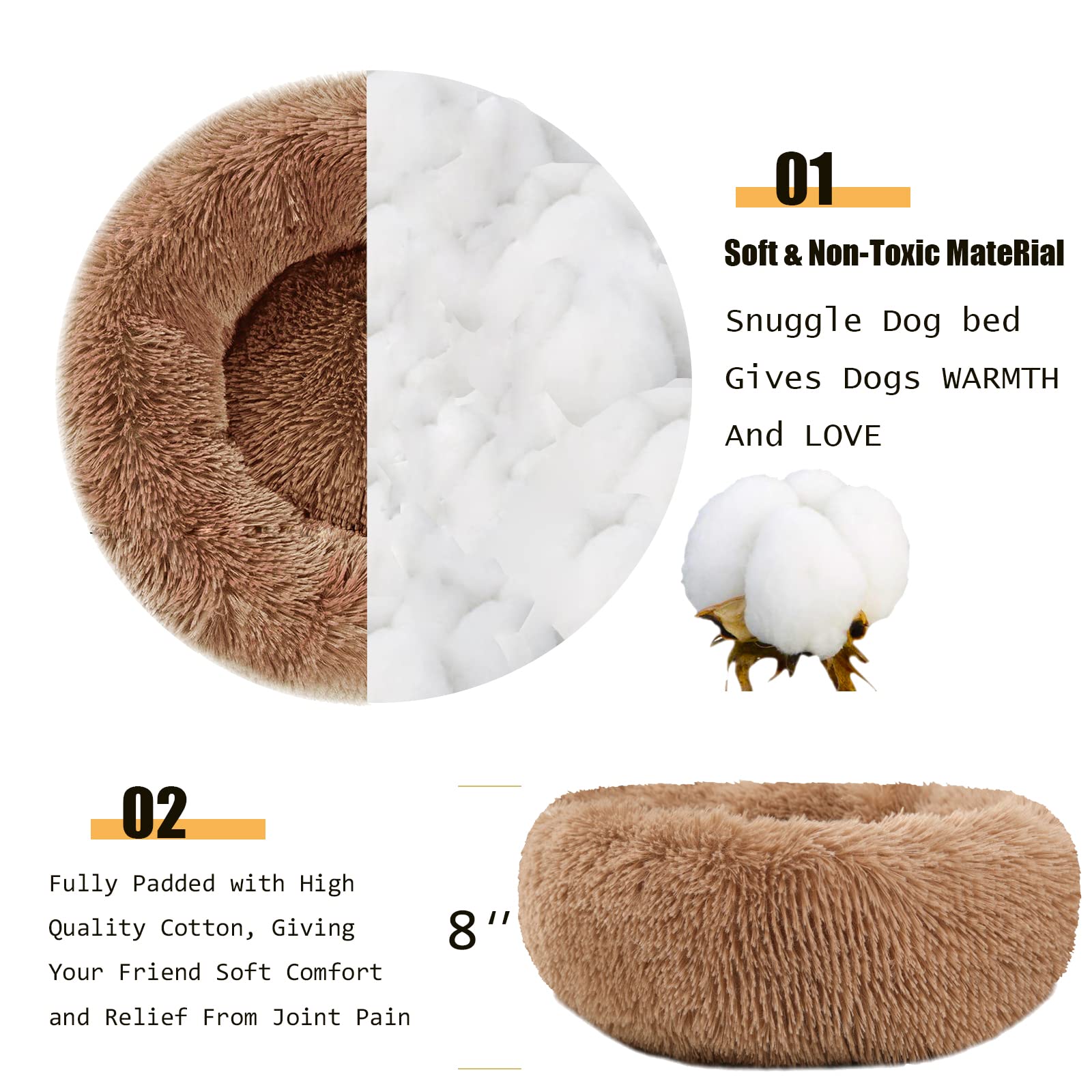 Kimpets Dog Bed Calming Dog Beds For Small Medium Large Dogs - Round Donut Washable Dog Bed, Anti-Slip Faux Fur Fluffy Donut Cud