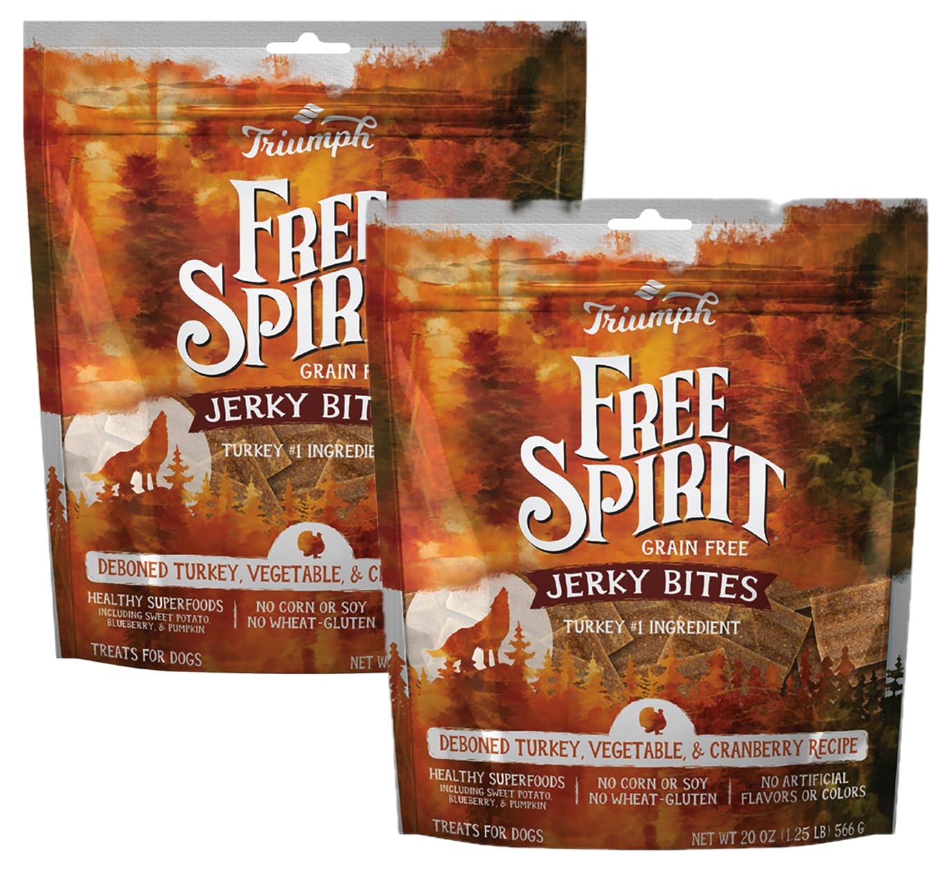 Triumph 2 Pack of Grain-Free Turkey, Pea, and Berry Jerky Dog Treats, 20 Ounces Each