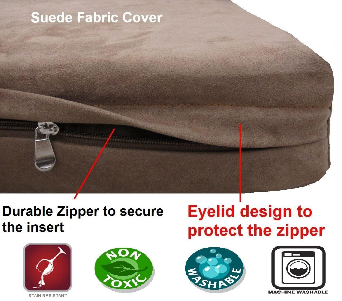 Dogbed4less DIY Pet Bed Pillow Brown Microsuede Duvet Cover and Waterproof Internal case for Dog at 40X35X4 Inch - Covers only