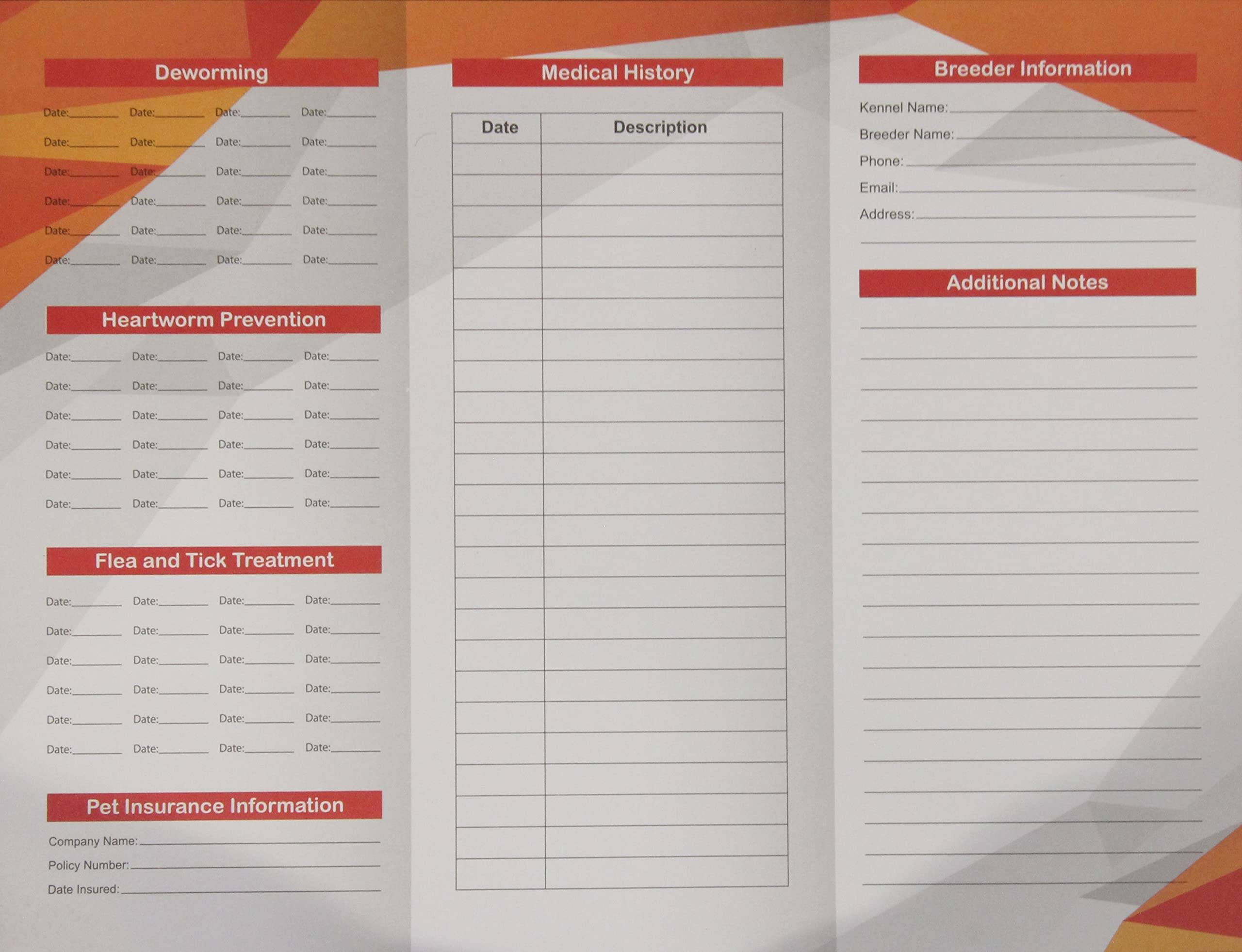 Discovergreen Puppy Vaccination Record Card (40 Pack, Large, 8.5' X 11') Puppy Shot Record, Pet Health Record