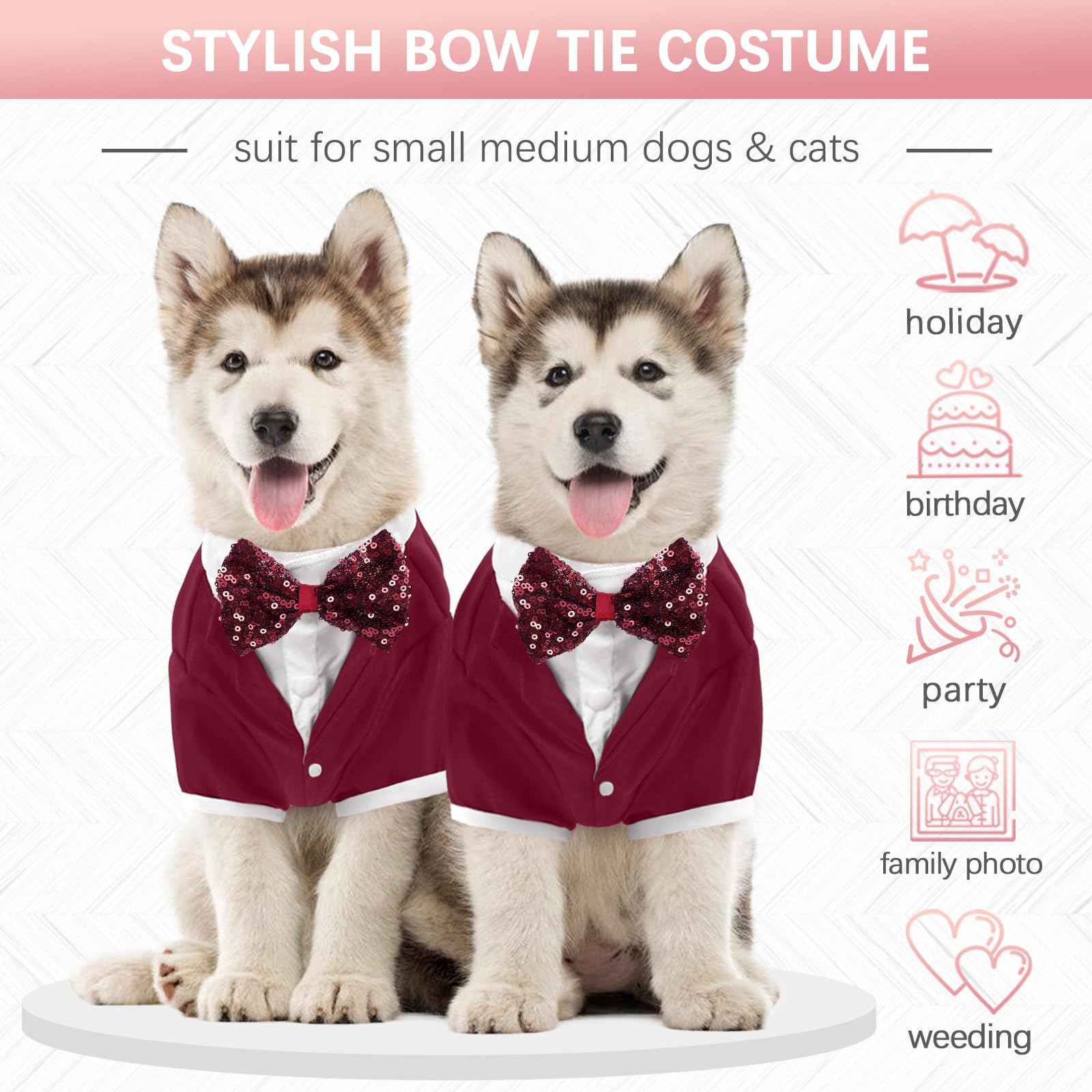 Kuoser Dog Tuxedo, Wedding Suit With Bow Tie, Formal Tux Pet Wedding Party Birthday Costume, Valentines Christmas Halloween Grad