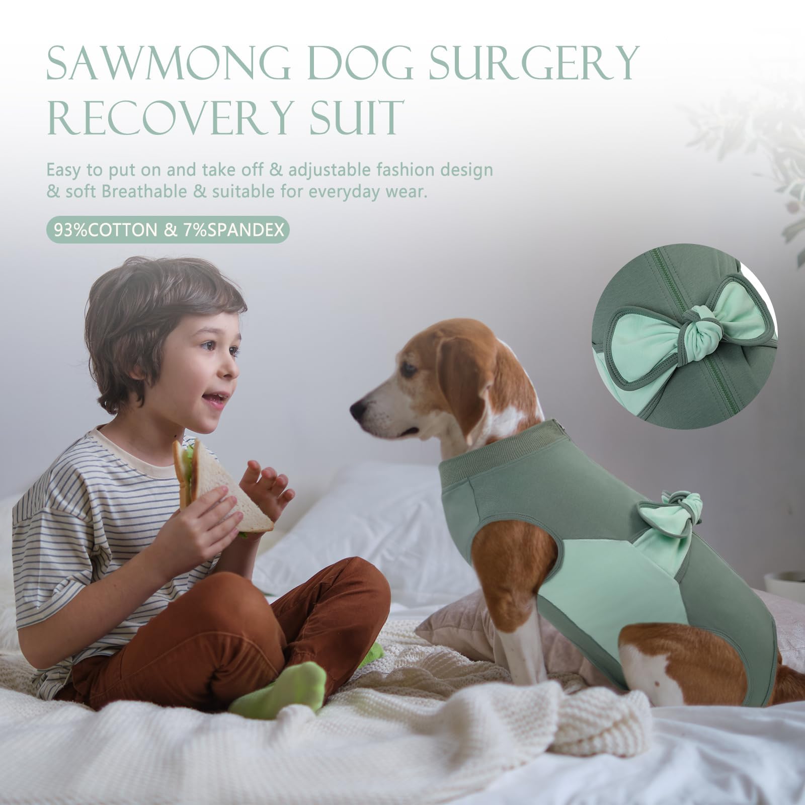 Sawmong Zipper Recovery Suit For Dogs, Cotton Dog Surgery Suit Female Spay Pet Male Breathable, Neuter Onesie Bodysuit Prevent L