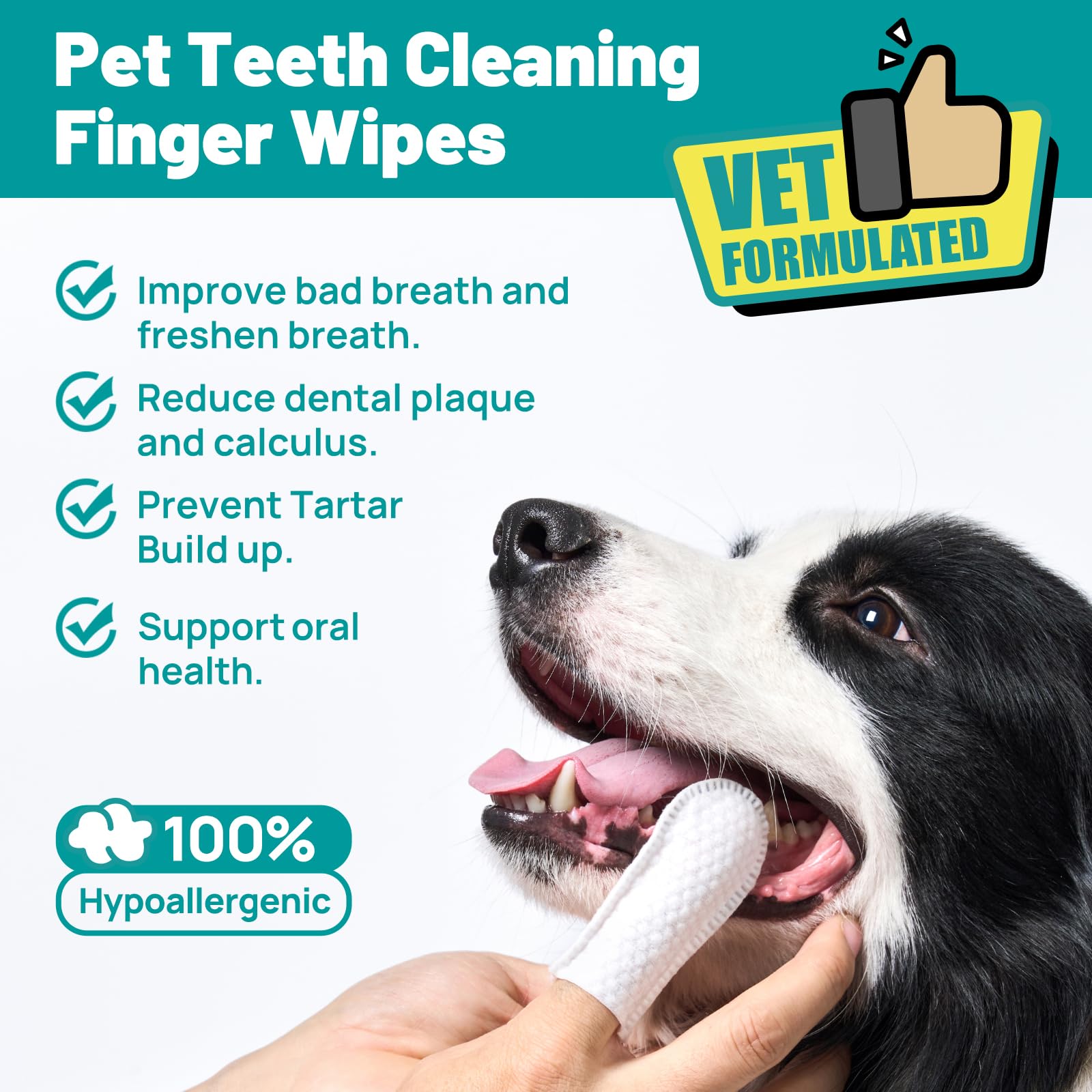 SmileDenX Dog Dental Care Wipes - Cat & Dog Teeth Cleaning Finger Wipes - Tooth Brushing Kit Dental Wipes - Reduces Plaque & Fre