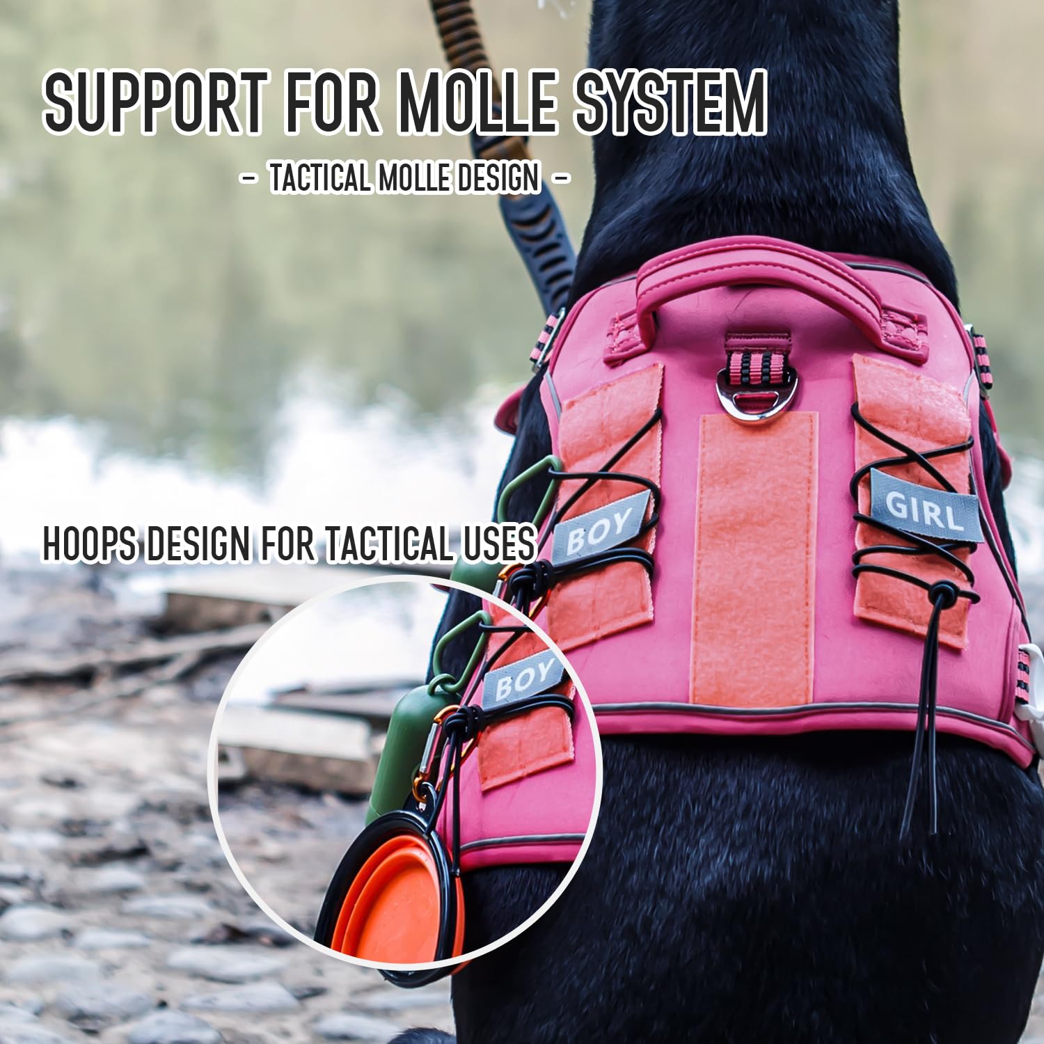 Dnallrino Tactical Dog Harness For Medium Large Dogs, Pink Dog Harness With Id Card, Reflective Hiking Harness For Training Easy