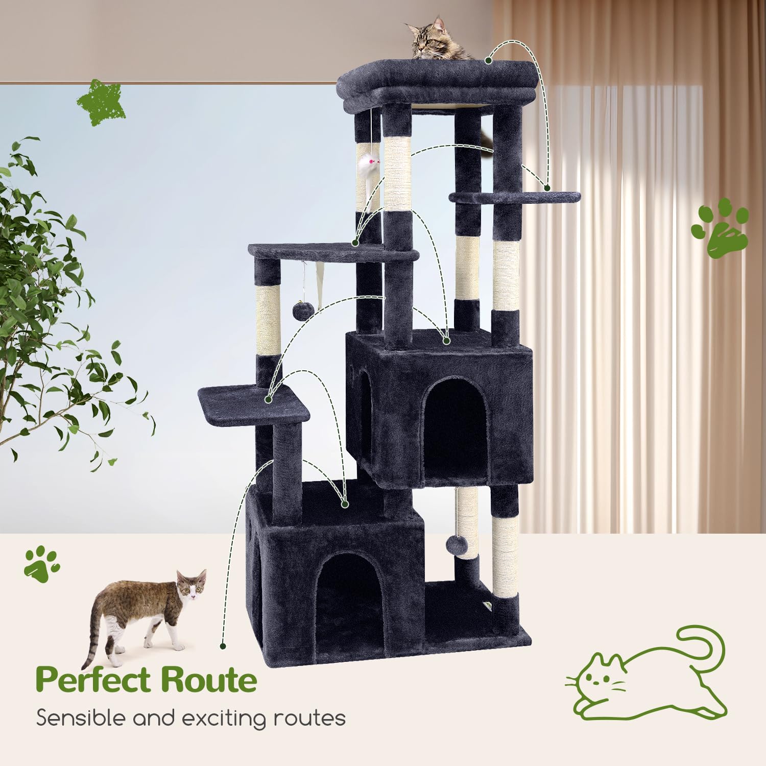 Globlazer F61 Cat Tower for Indoor Cats, Heavy Duty Cat Trees for Large Cats Adult Big Cats Maine Coon Cat Tree Tower with Scrat