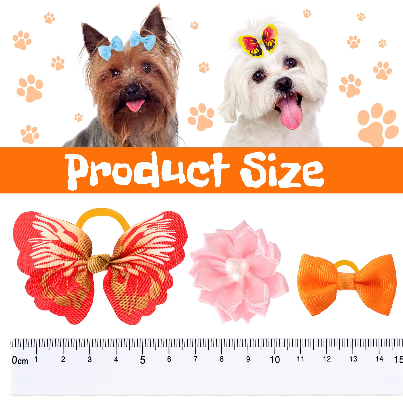 Janinka 36 Pieces Dog Hair Bows with Rubber Bands Butterfly Small Dog Knotted Bows Flower Pearls Elastic Hair Ties Bands for Pet