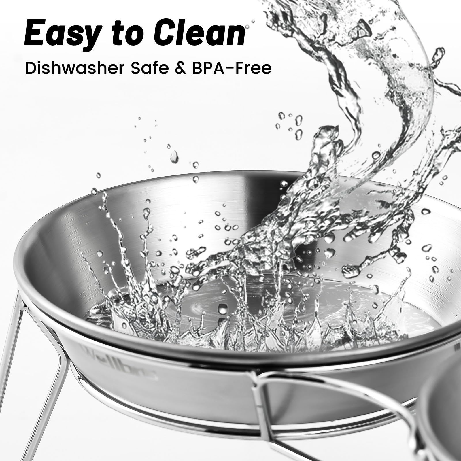 Wellbro Elevated Cat Bowls, 5.9 Inch Wide Stainless Steel Cat Food Bowls with Metal Stand Whisker Stress-Free, Raised Food and W