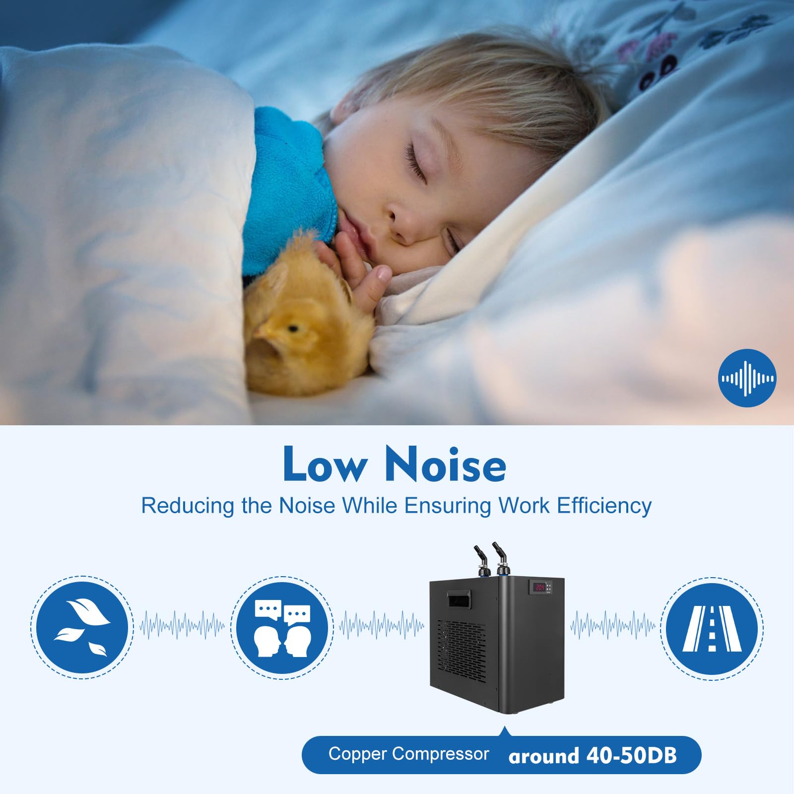 Cbhfmljd 110V 60HZ Quiet Aquarium Chiller, 42Gal 1/10 HP Water Cooler Refrigeration Compressor Home Use Fish Coral Shrimp with P