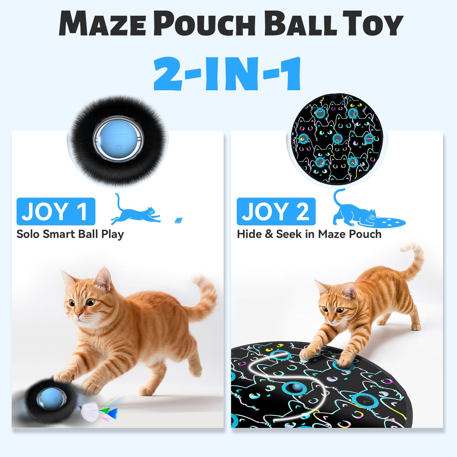 ORSDA Cat Toys, Interactive Fast Rolling Ball in Pouch, Hide and Seek for Indoor Cats, Motion Chirping Activated Moving Ball, 7