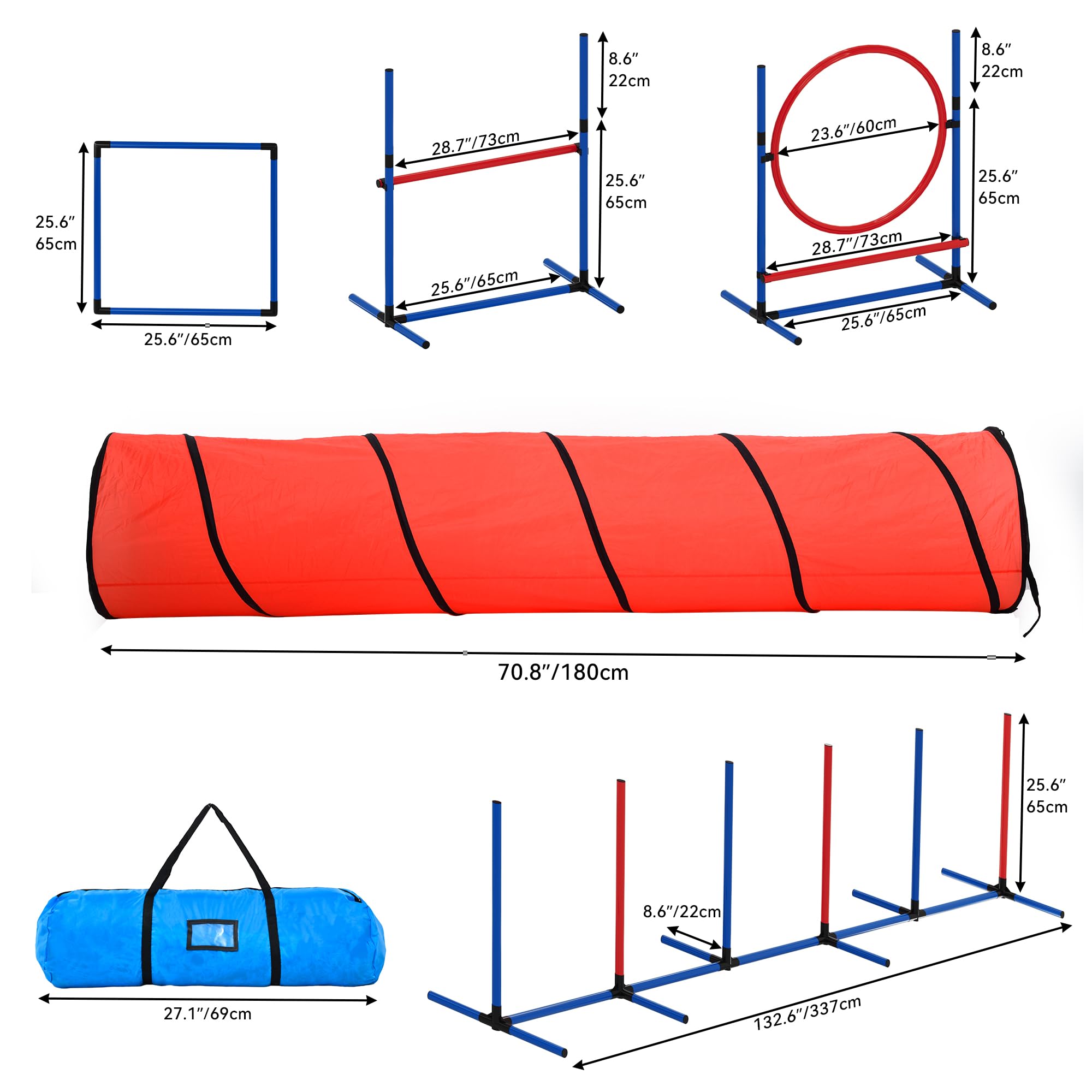 Yitahome Dog Agility Kit: Includes Flirt Pole Accessorie, 2 Hurdles, 3 Frisbees, 6 Weaving Poles, 1 Agility Tunnel, Pause Box, F