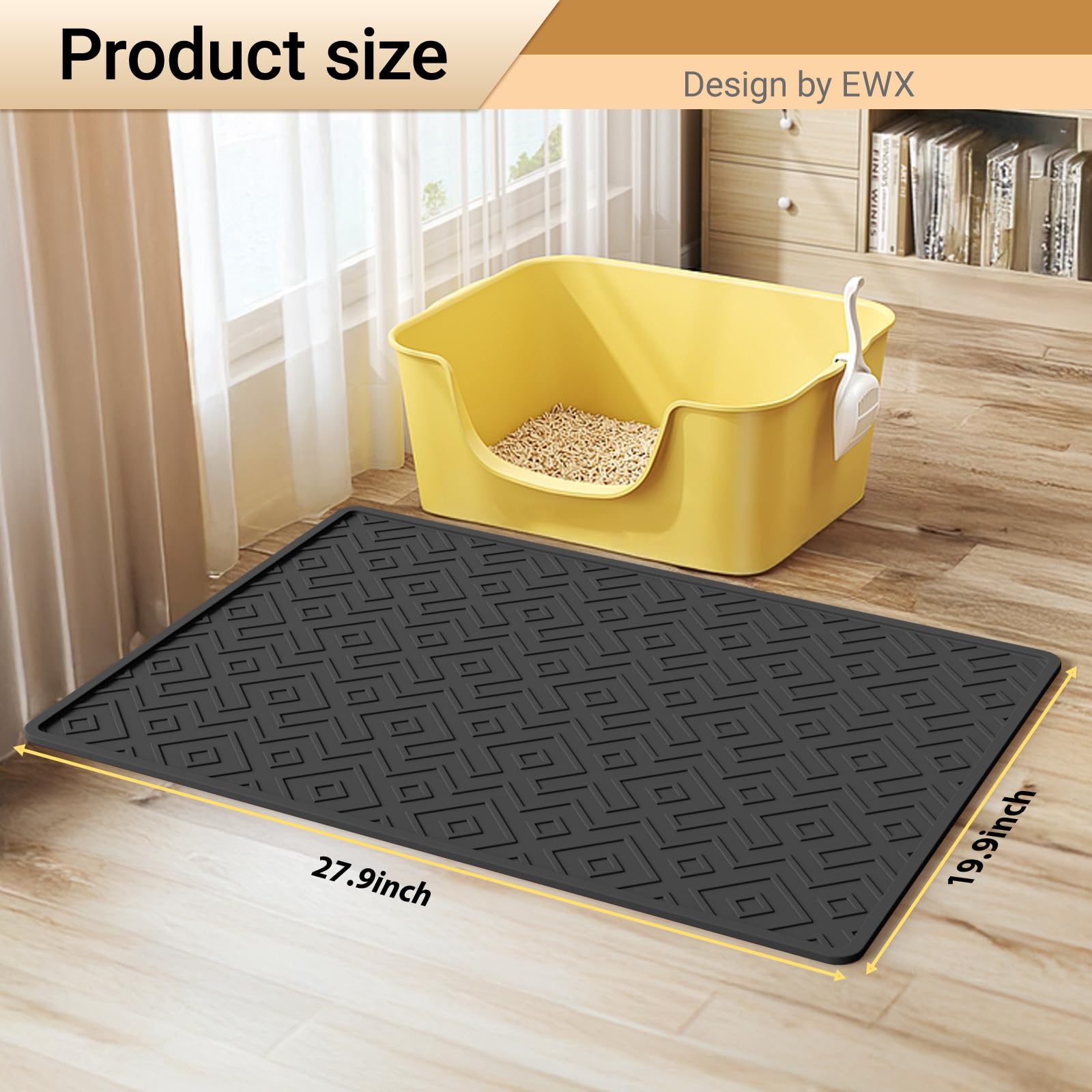 Cat Litter Mat 28''X20'' - Large Silicone Litter Trapping Mat, Waterproof, Non-Slip, Easy To Clean, Soft & Durable Floor Mat For