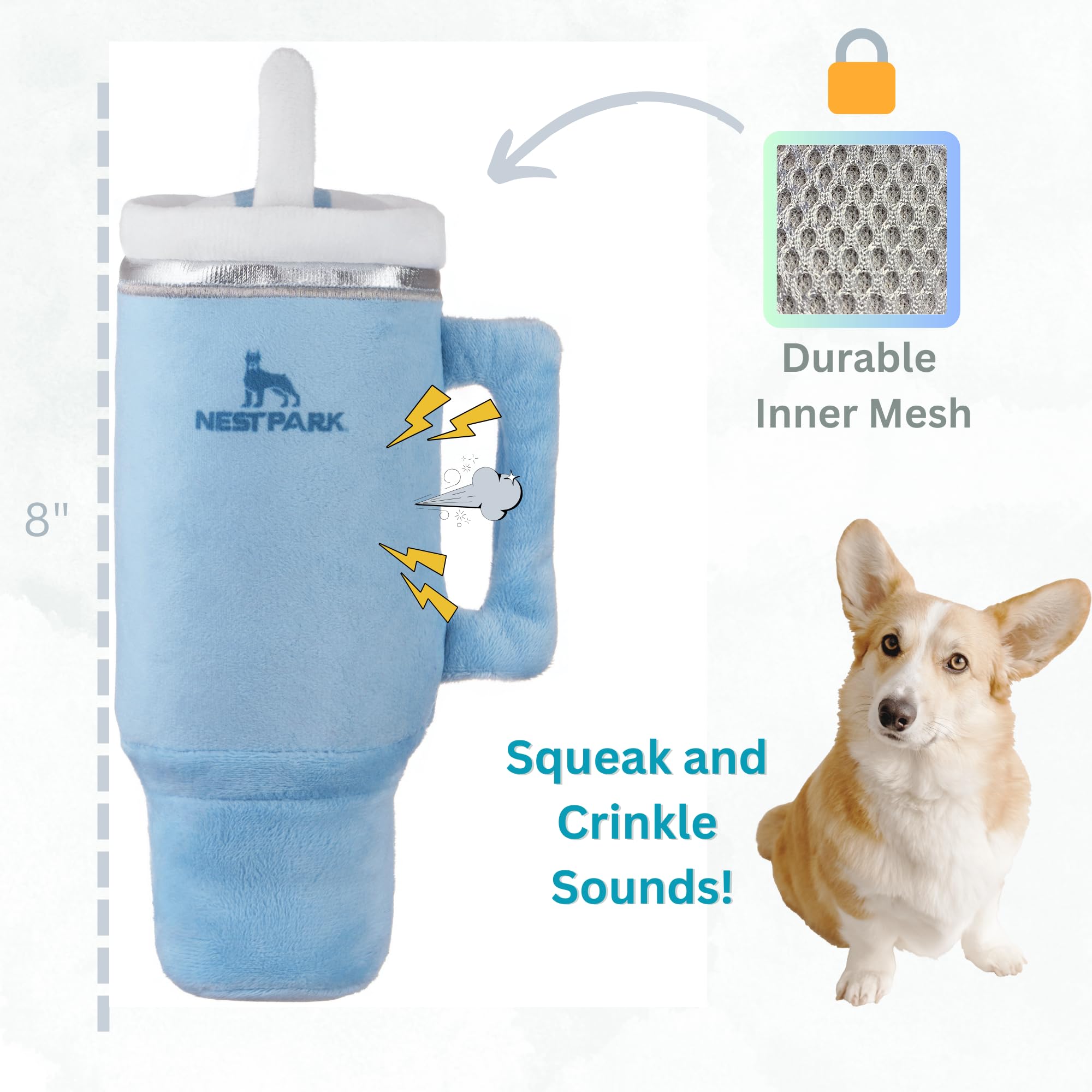 Nestpark Tumbler Cup Funny Dog Toy - Parody Plush Squeaky Crinkle Dog Toy (Chambray Blue)
