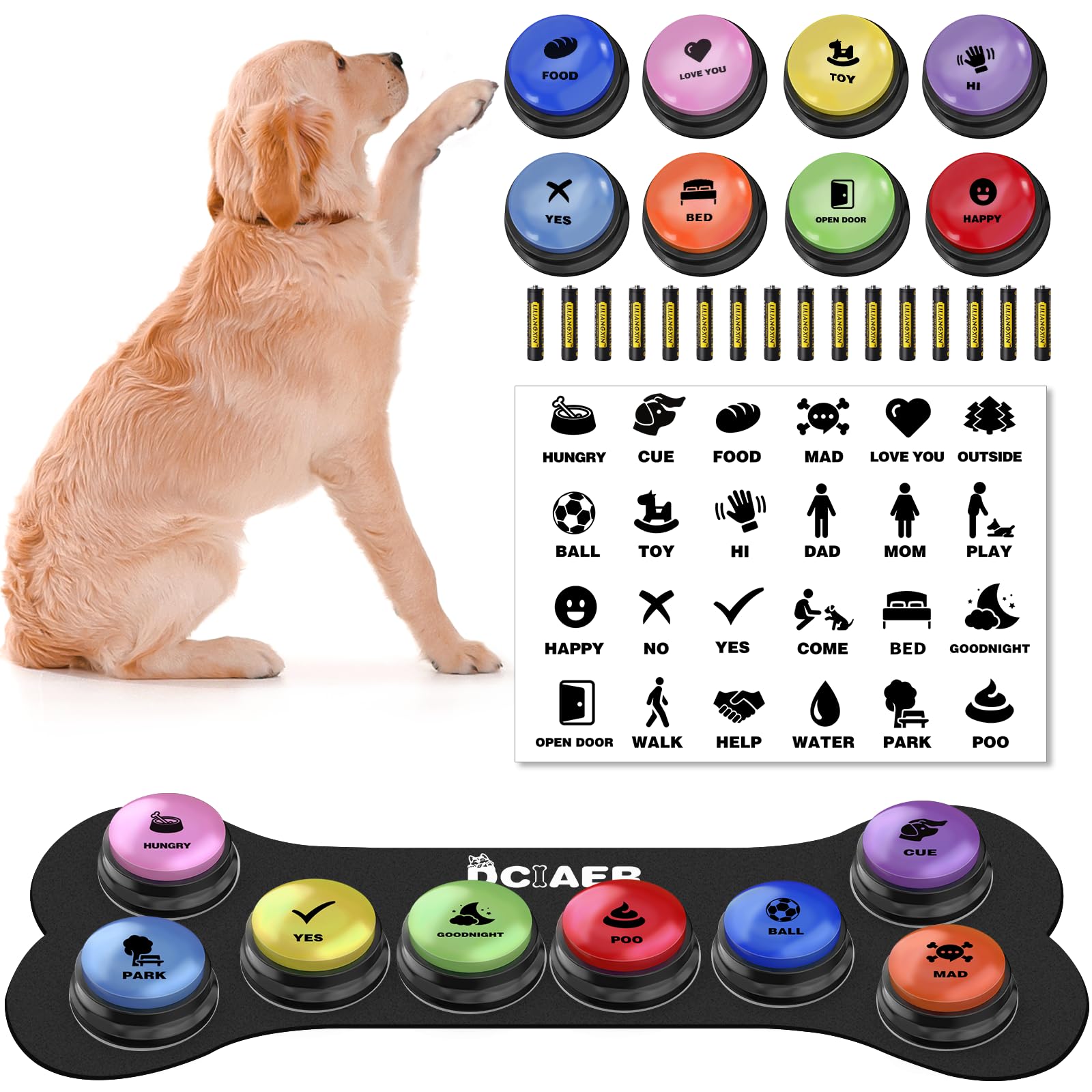 Dciaer Dog Buttons For Communication,Talking Buttons For Dogs,8 Recordable Sound Buttons + 24 Scene Patterns + 1 Dog Button Mat+