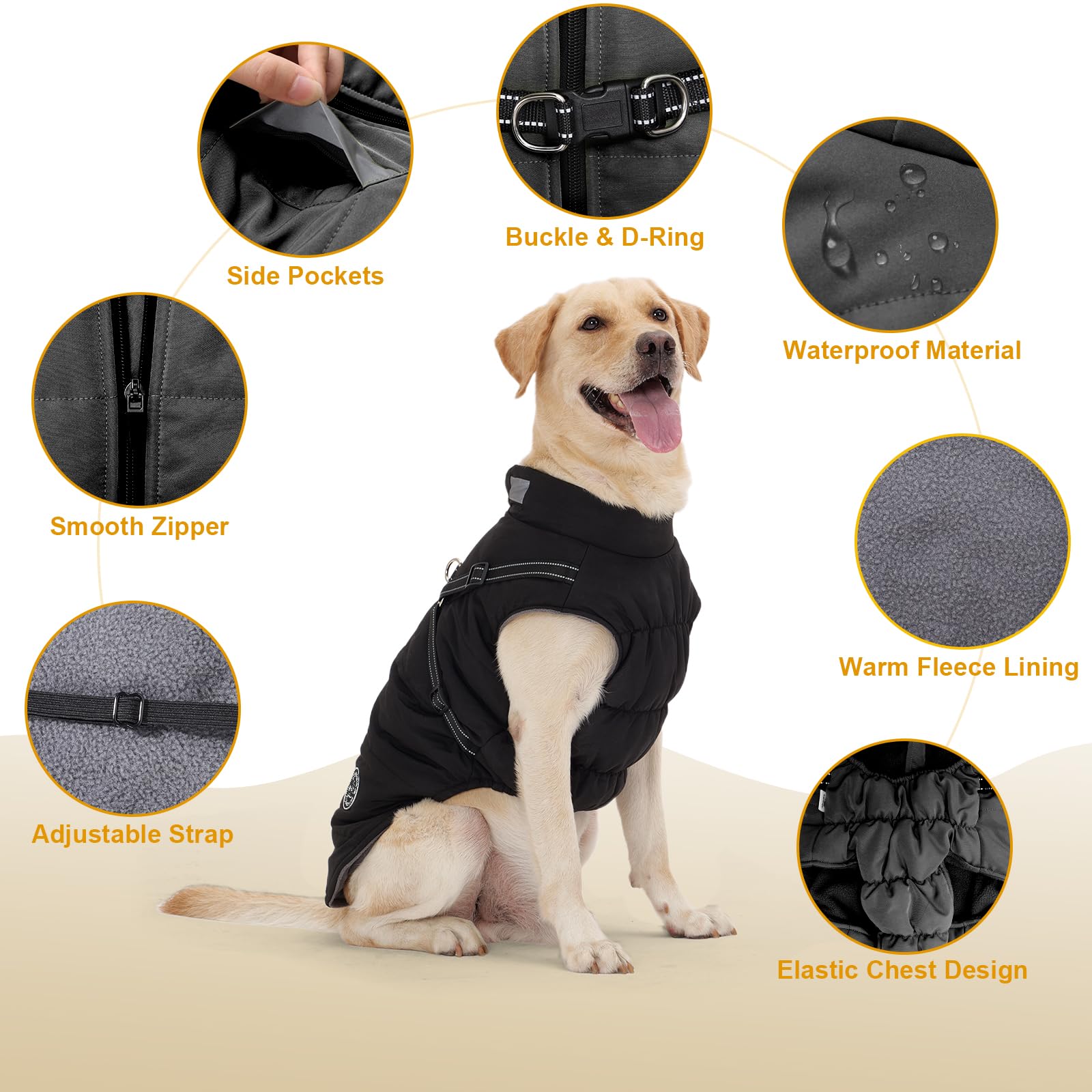 Warm Dog Coat: Winter Jacket With Built-in Harness - Fleece Coat With Reflective Stripes, Waterproof Vest for Cold Weather - Sma
