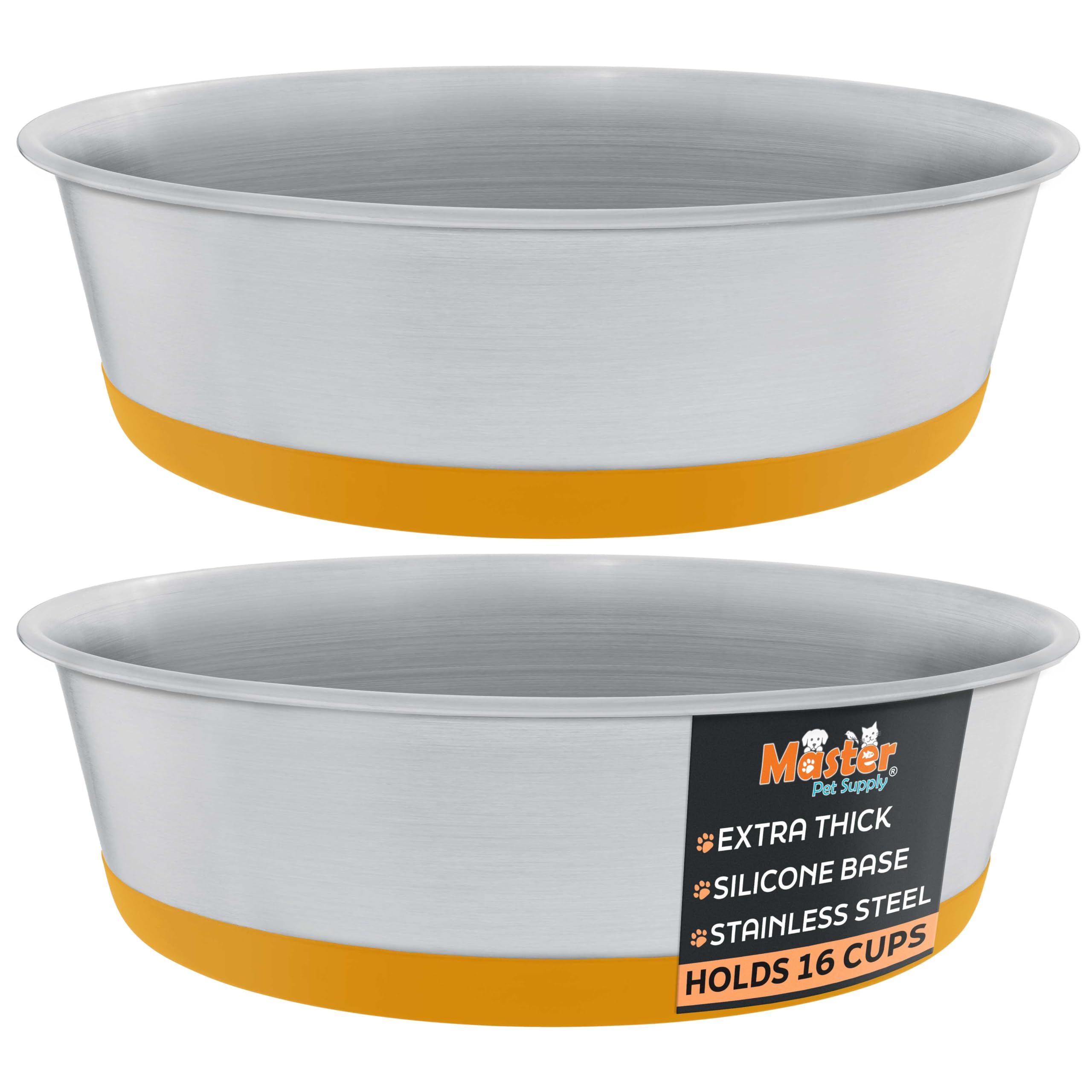 Master Pet Supply Stainless Steel Dog Bowls Set of 2 with Extra Thick Silicone Base - 16 Cup (128 oz) Mango Tango, Non-Slip, Dis