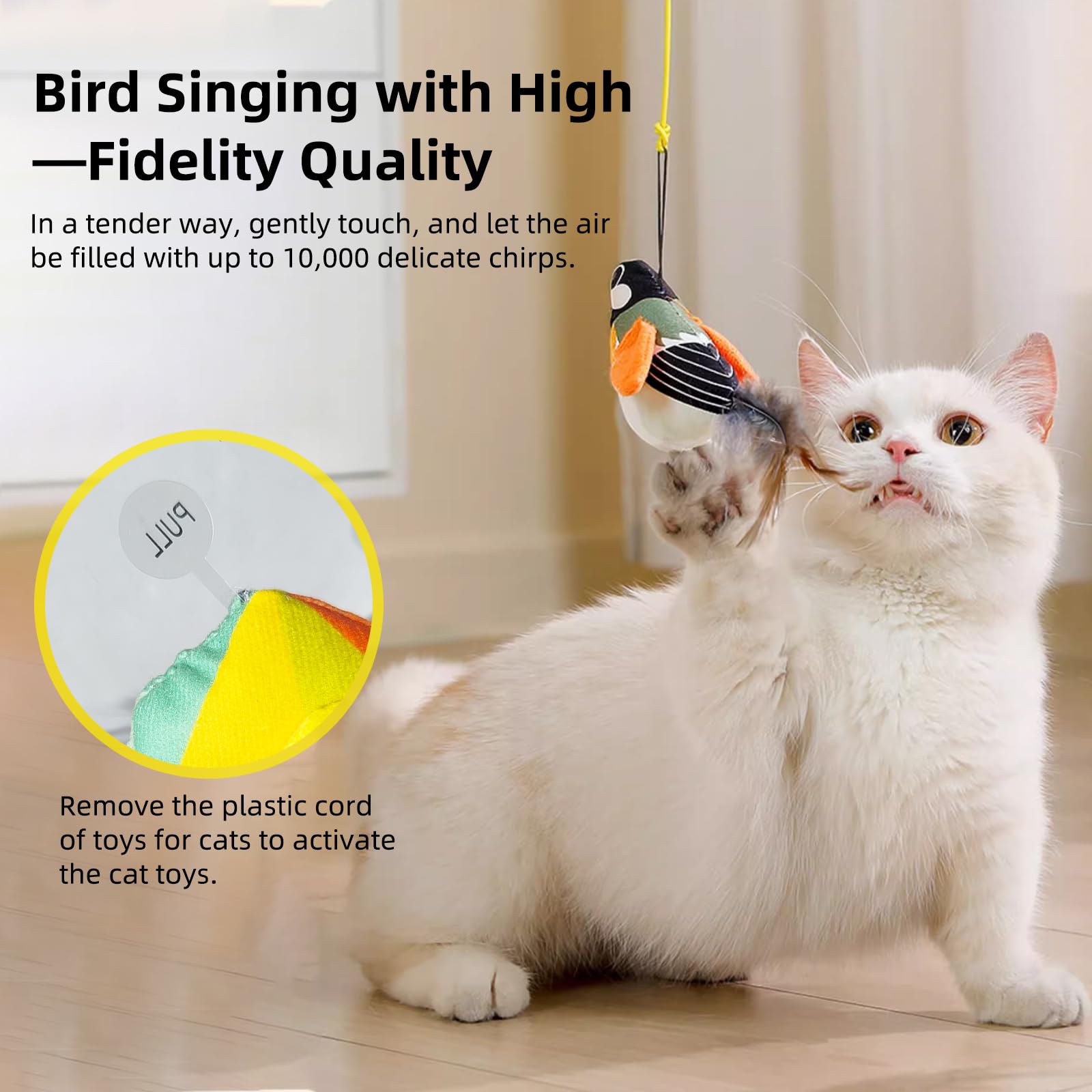 4Pcs Interactive Hanging Bird Cat Toys Set - With Catnip, Realistic Chirping, Lifelike Birdie Tweets, Durable & Safe, Indoor Kit