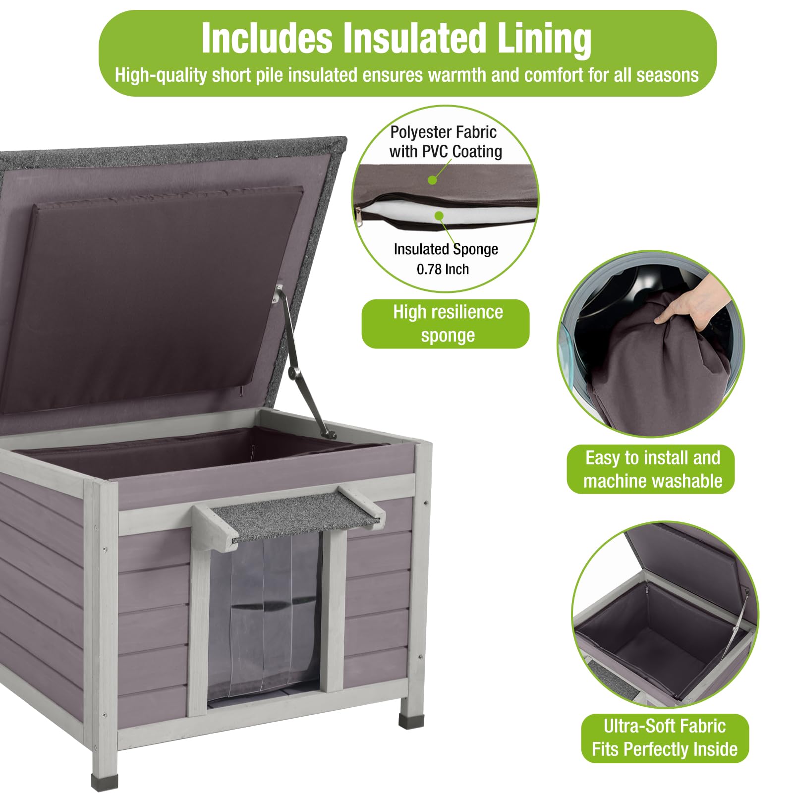 Gutinneen Outdoor Cat House With Insulated Wooden Outside Feral Cat Shelter Rabbit Hutch Bunny Cage Guinea Pig Habitat Weatherpr