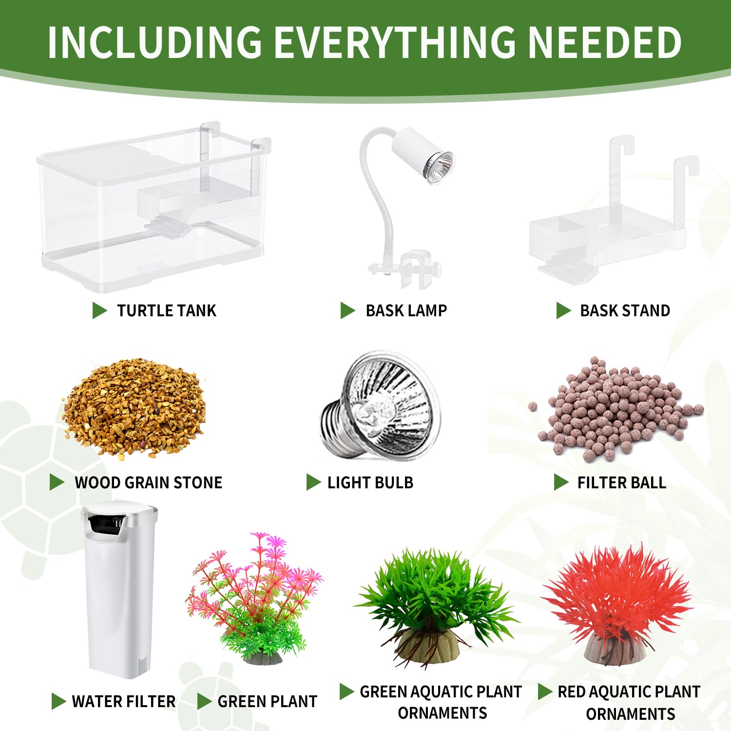 tuhaoking Turtle Tank Kit with Light & Filter - 15.75x8.64x8.64, Bottom Drainage for Turtles, Crabs, Fishes, Amphibians,