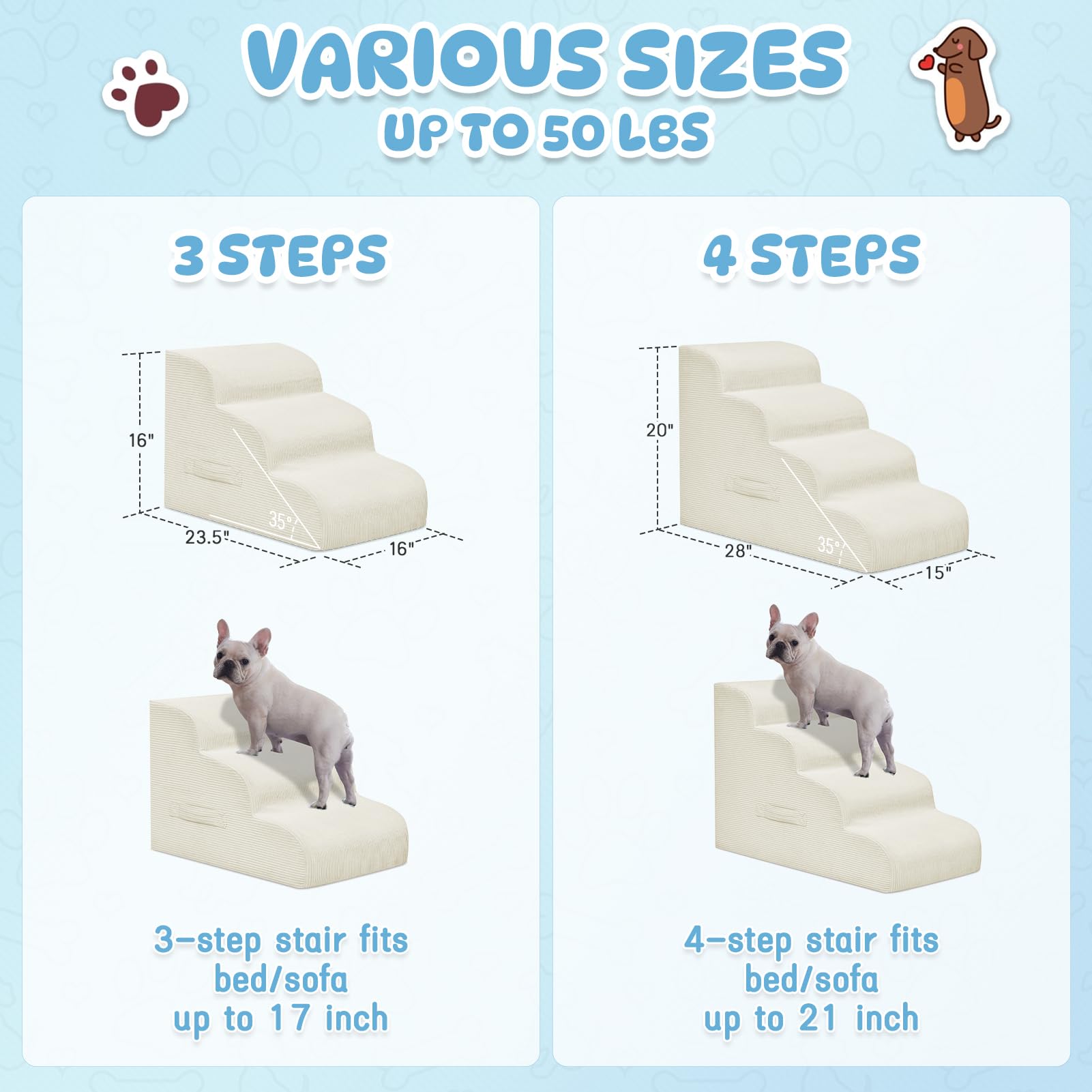 Yiruka Dog Steps for Small Dogs, 4-Step Dog Ramp and Stairs for High Beds and Sofa, Non-Slip Pet Stairs for Small Dogs and Cats,