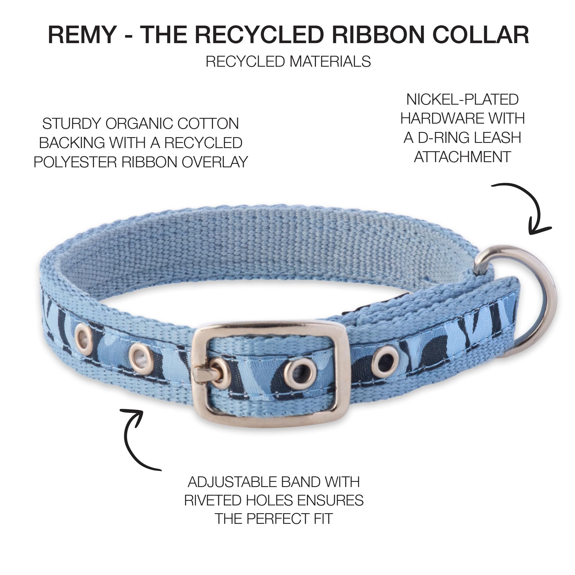 Pet Passion Adjustable Recycled Ribbon Dog Collar For All Pet Breeds, Camo-Navy, Small