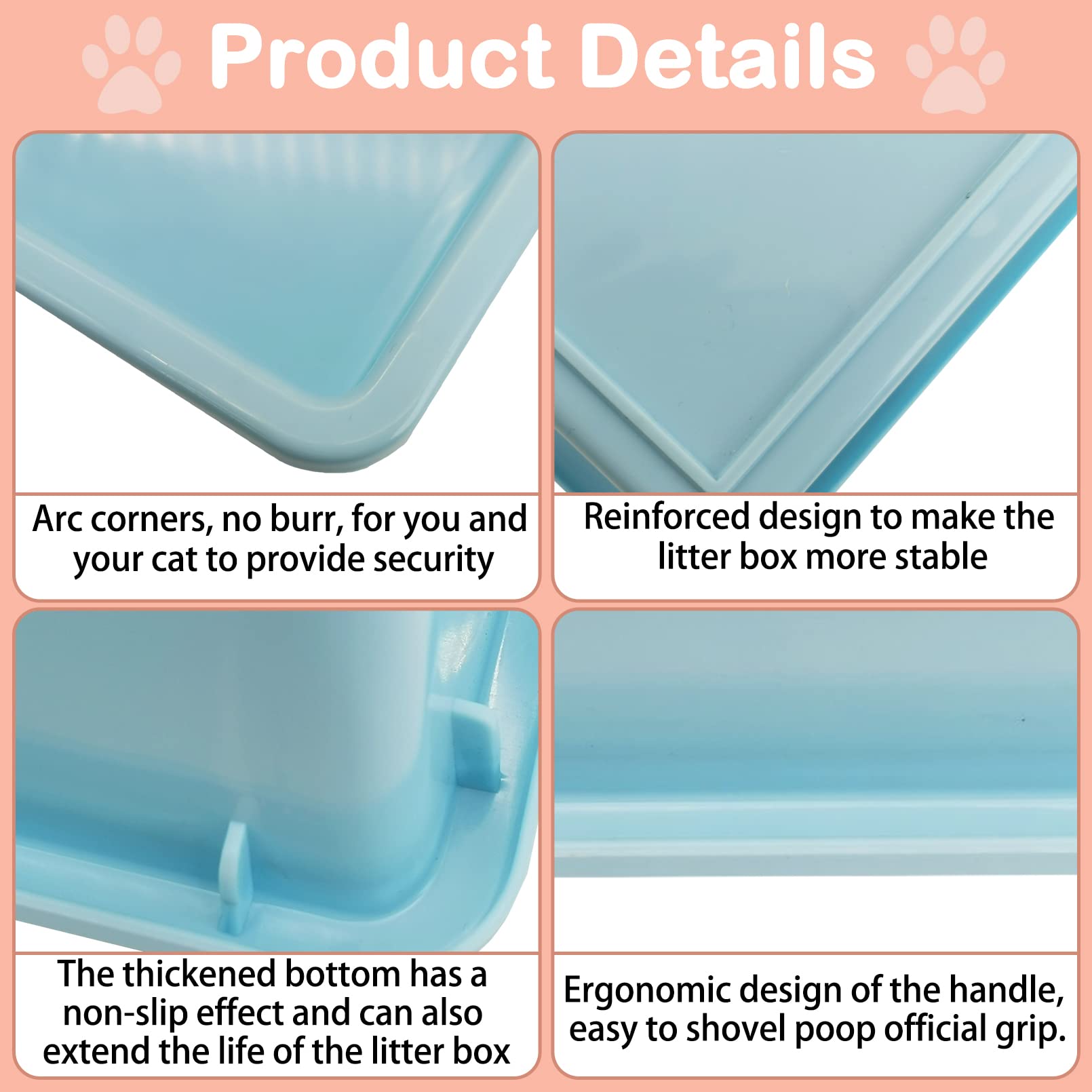 Kathson 3Pcs Medium Open Cat Litter Box With Scoop, Durable Non-Stick Plastic Litter Pan For Cats, Puppies, Bunnies, And Small A