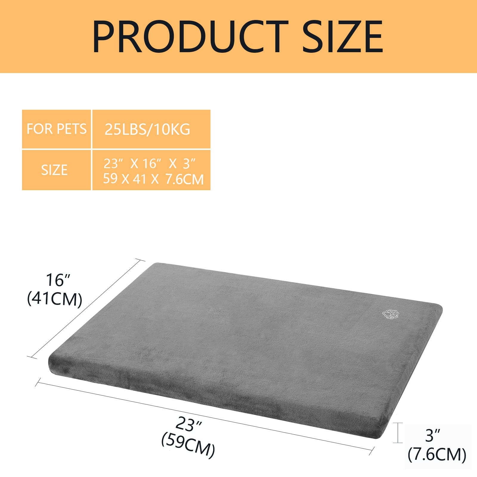 EMPSIGN Dog Bed Mat - Reversible Waterproof Crate Pad, Firm Support for Small to XXL Dogs, 23"L x 16"W x 3"Th, Grey, Model JP-E120