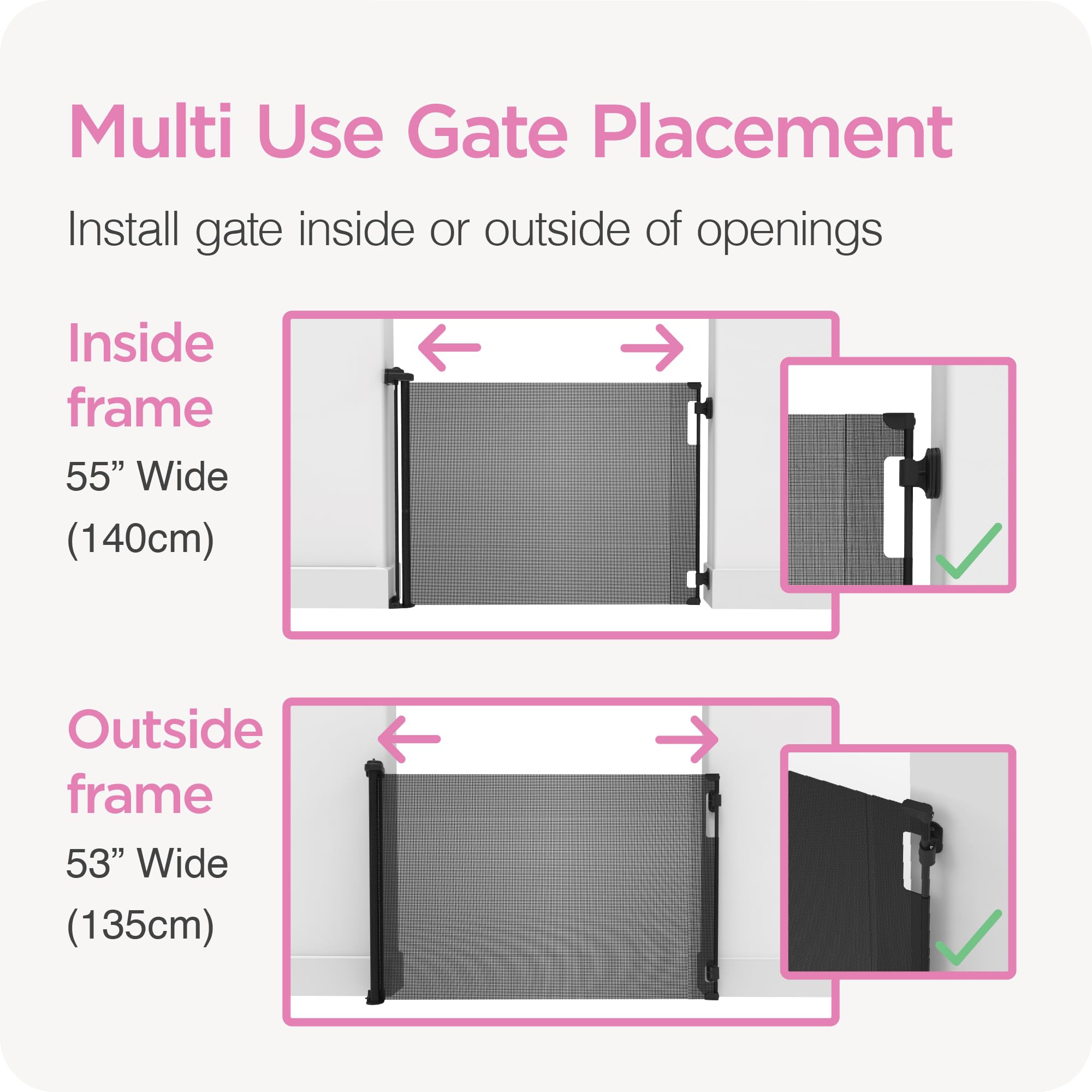 Retractable Baby Gate Perma Child Safety 33' Tall X 55” Wide, Mesh, For Stairs, Doorways, Dogs, Pets, Indoor, Outdoor, One-Handed Operation, Locking, Easy Install, Hardware Mount, Black