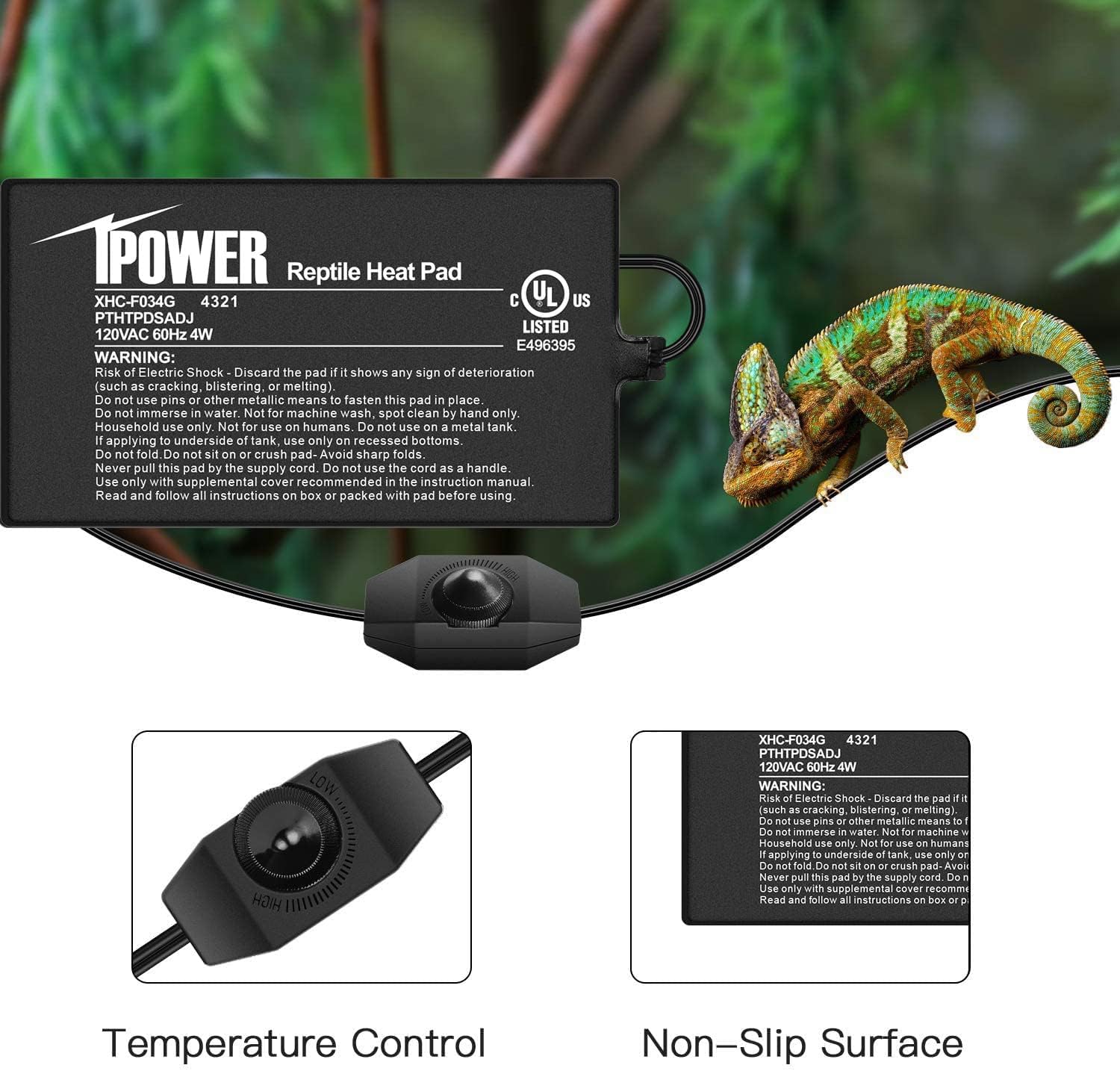 Ipower 4 By 7 Inch Reptile Heating Pad With Temperature Adjustable Controller Knob, Under Tank Warmer Terrarium Heat Mat For Rep