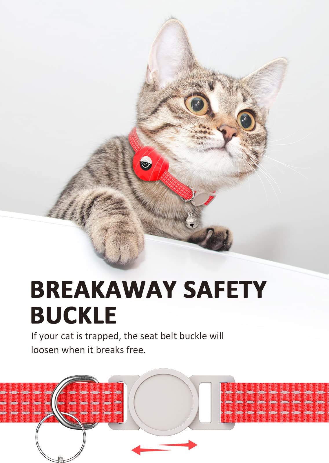 Airtag Cat Collar, Reflective Kitten Collar Breakaway Apple Air Tag Cat Collar, Gps Cat Collar With Airtag Holder And Bell, Lightweight Tracker Cat Collars For Girl Boy Cats, Kittens And Puppies (Red)