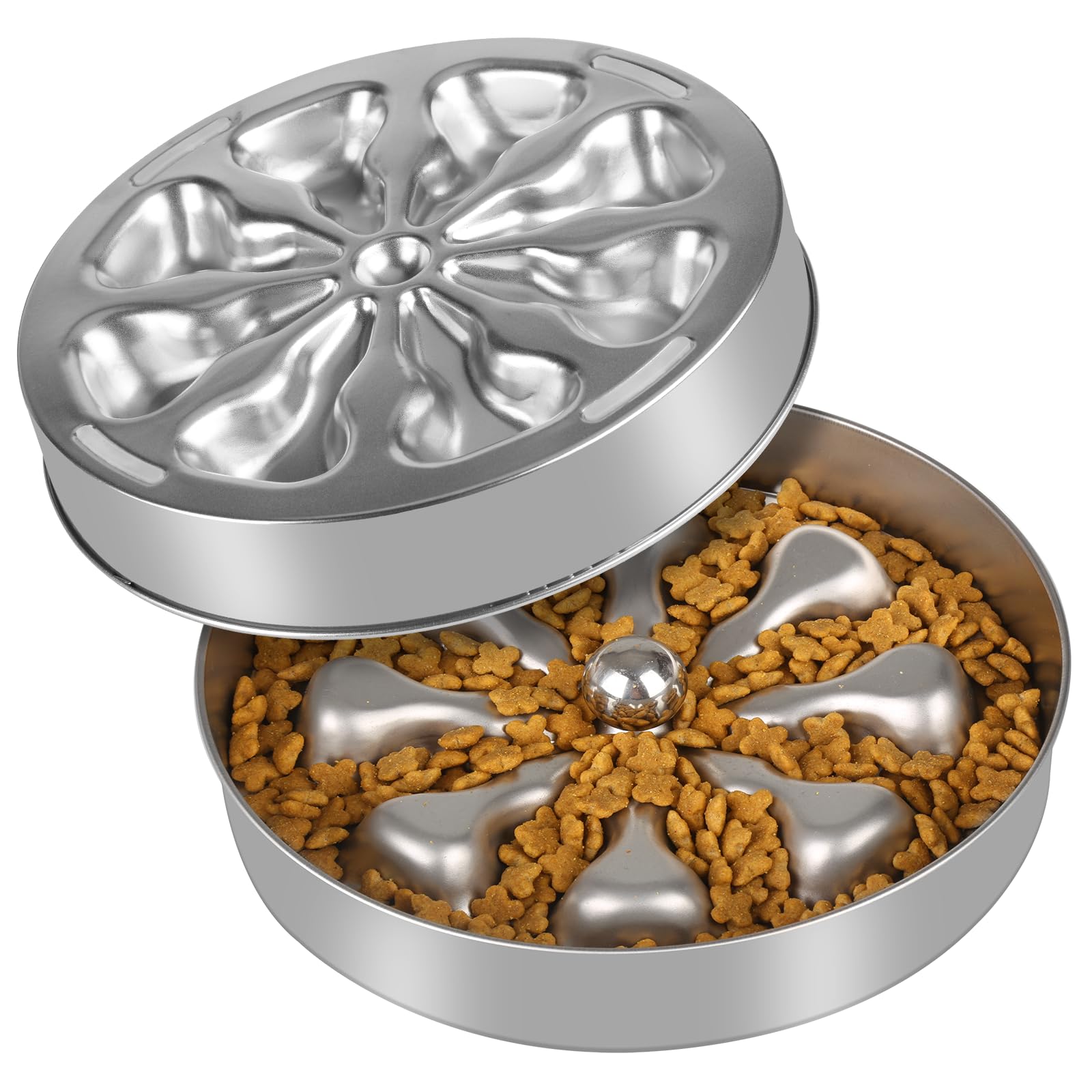 Oiwliur Slow Feeder Dog Bowls - Stainless Steel Non-Slip Metal Slow Feeding Bowl Suitable for Dry, Wet, or Raw Food, 5 Cups Larg