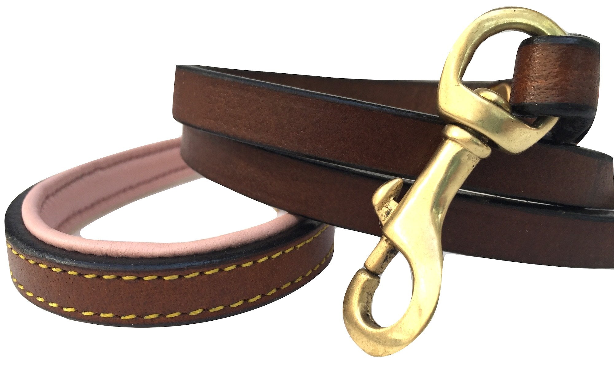 Soft Touch Collars 4Ft X 1/2 Inch Wide Leather Braided Dog Leash, Brown With Pink Padded Handle, For Small Dogs