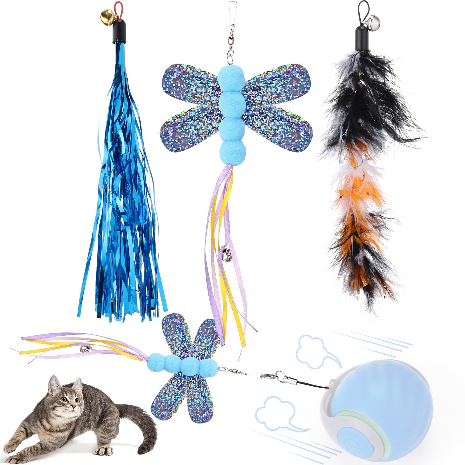 Baborui 3Pack Tails For Interactive Cat Toy Ball, Replaceable Cat Ball Tail, Only Tails(Interactive Cat Toy Balls Not Included)