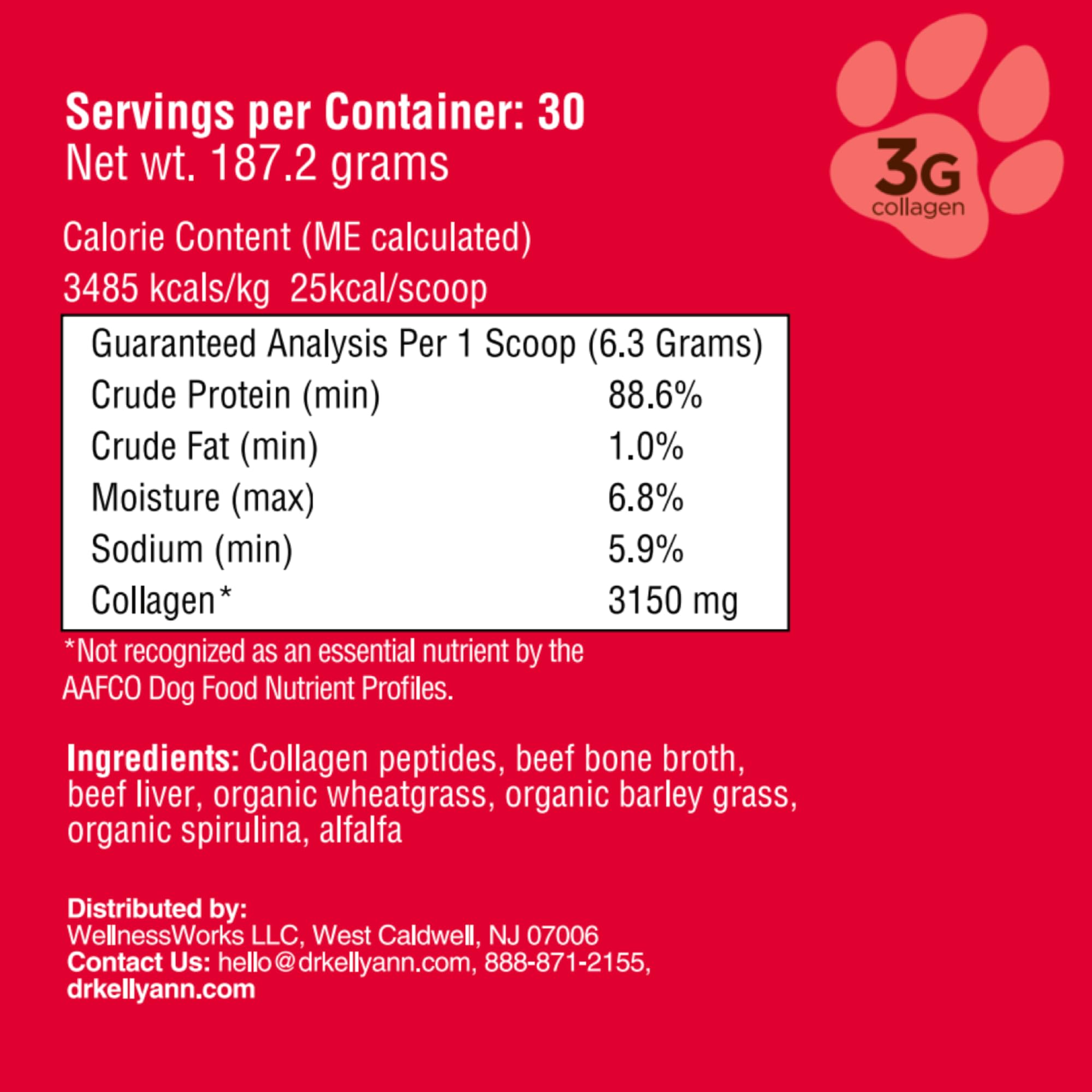 Dr. Kellyann Bone Broth Meal Topper for Dogs - Grass-Fed Beef, 6.60 oz, 3g Collagen, Grain Free, Supports Digestion & Joints