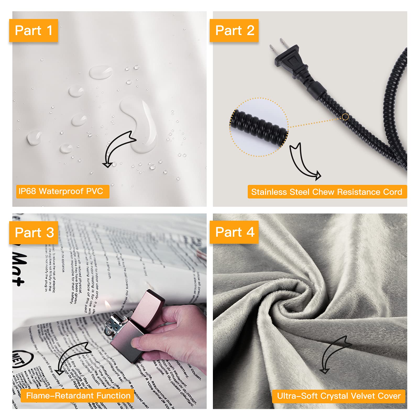 Toozey Pet Heating Pad, 28x20, 6 Adjustable Temperatures, Waterproof, Chew Resistant Cord, Electric Heated Bed for Dogs & Cats - Grey