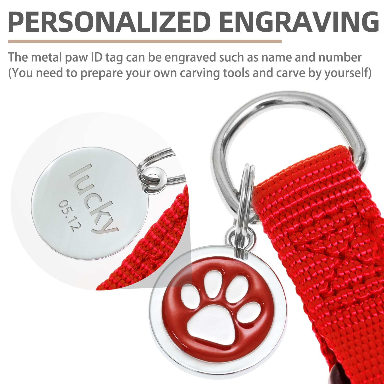 Pupteck No Pull Dog Harness Soft Adjustable Basic Nylon Step In Puppy Vest Outdoor Walking With Id Tag And A-Ir Tag Case, Red, M