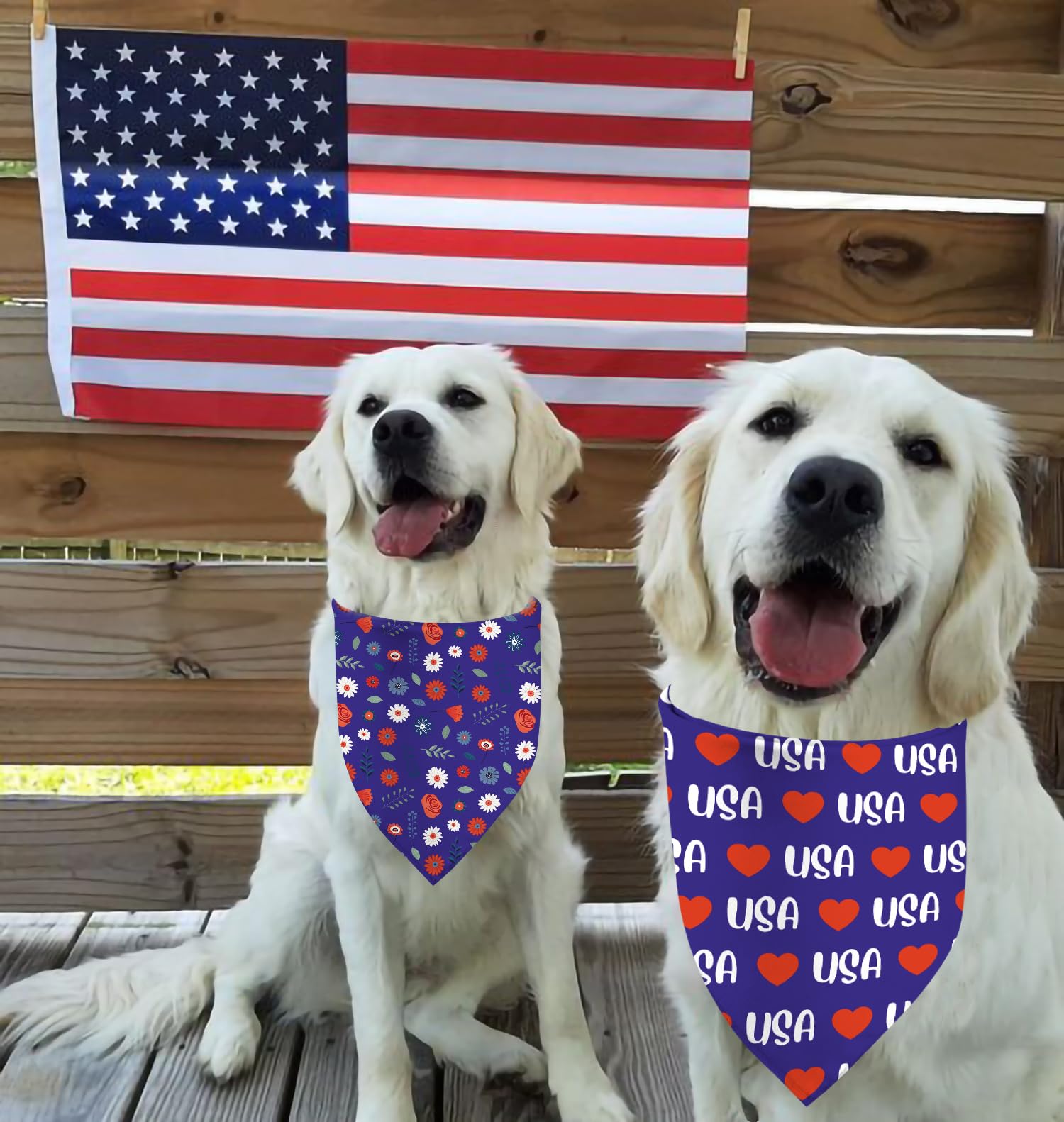 4Th Of July Dog Bandanas, Reversible Dual-Layer Patriotic Theme Design 2 Pack, I Love Usa Independence Day Square Dog Kerchief,