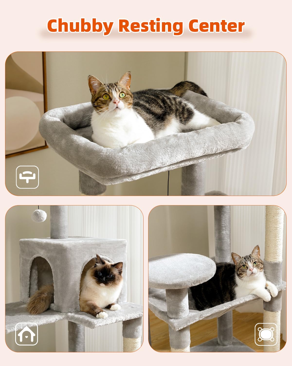 PETEPELA 56.3   Tall Cat Tree for Indoor Cats, Multi-Level Cat Tower with Super Large Hammock (20  X16  ), Sisal Covered S