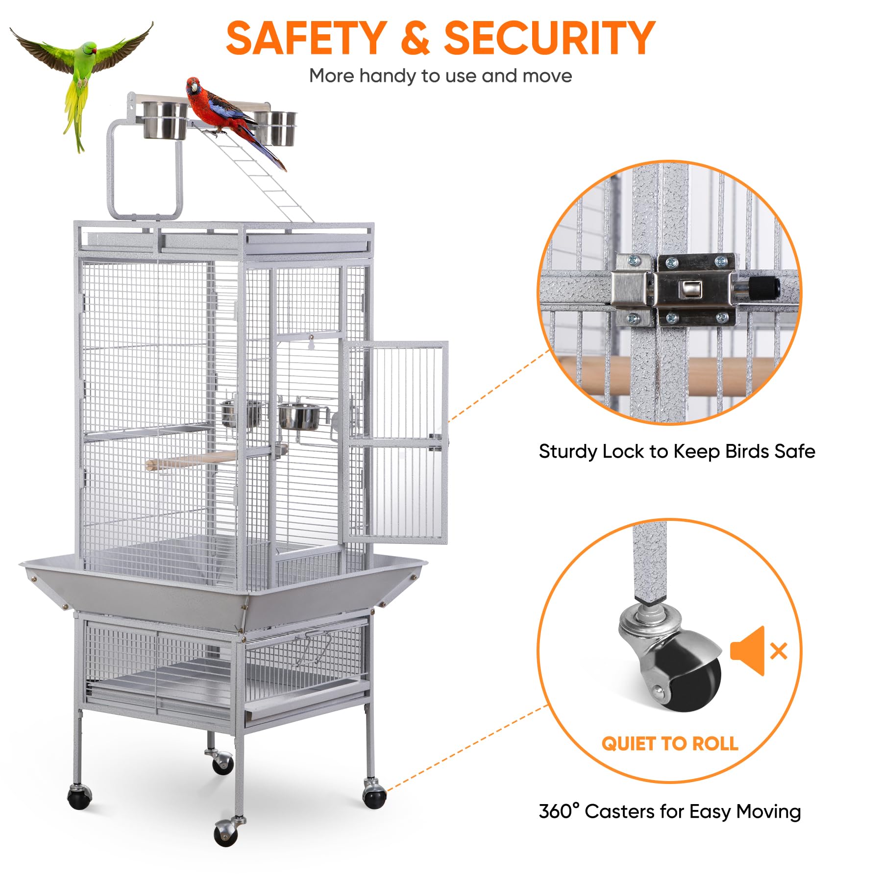 Super Deal Pro 61-Inch 2In1 Large Bird Cage With Rolling Stand Playtop Parrot Chinchilla Finch Cage Macaw Conure Cockatiel Cockatoo Pet House Wrought Iron Birdcage, White