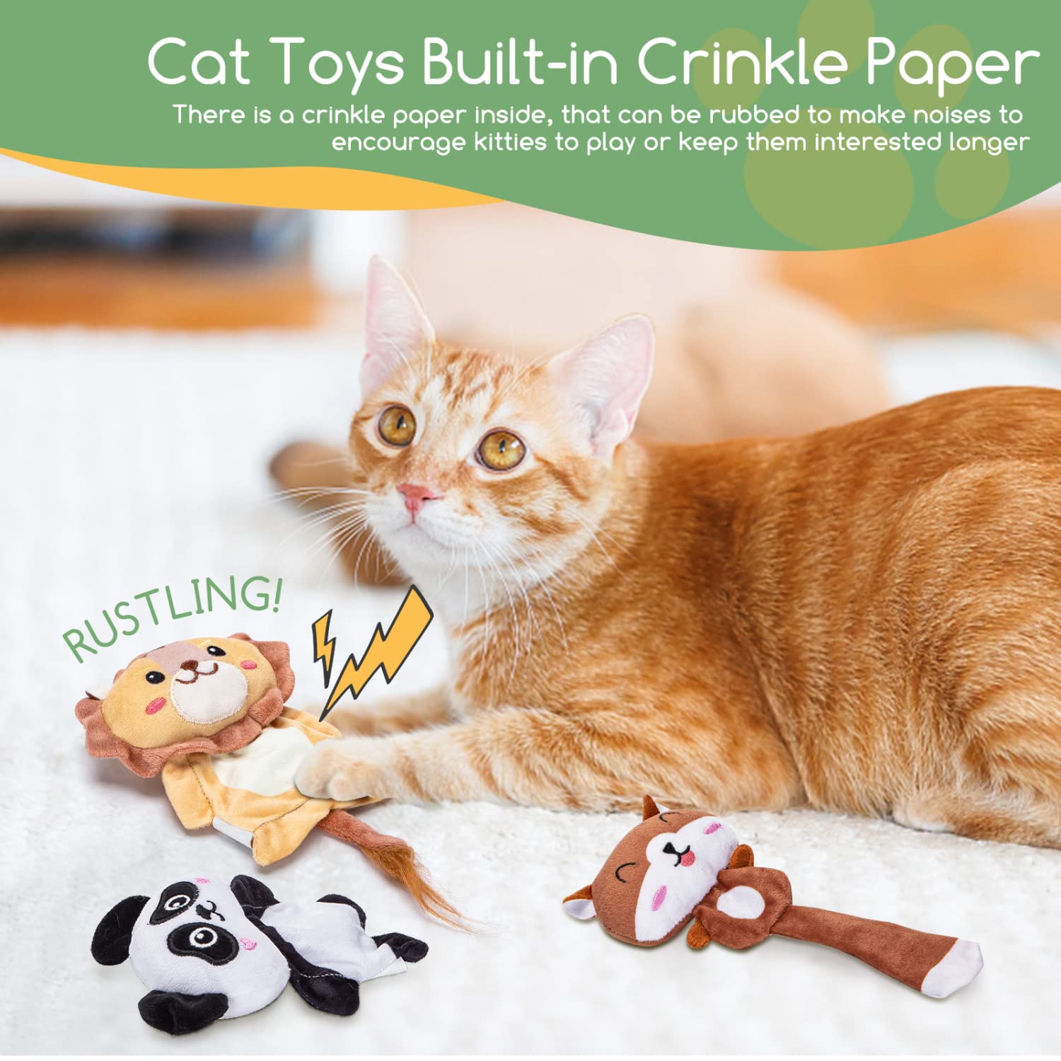 Nobleza Catnip Toys, 5Pcs Cat Chew Toys For Indoor Cats Clearance, Cute Animal Shapes Plush Kitty Teething Play With Crinkle Pap