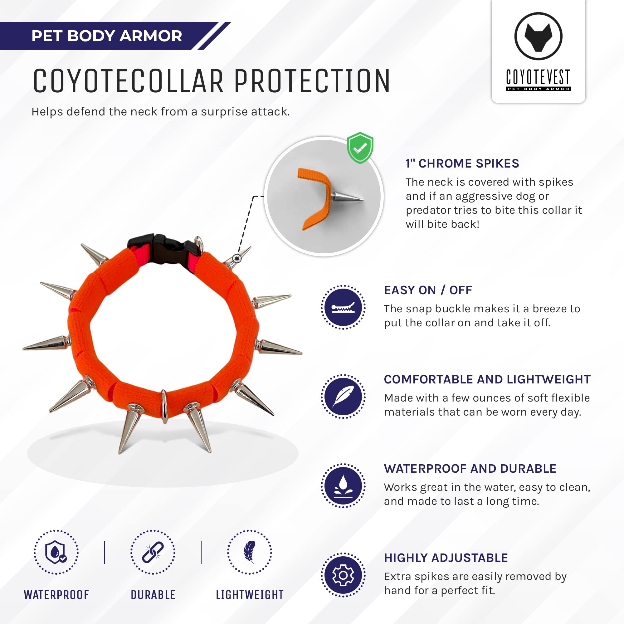 Coyotecollar Spiked Dog Collar - Orange Small Spike Collar For Dogs, Adjustable Spiked Collar, Studded Dog Spike Collar, And Coy
