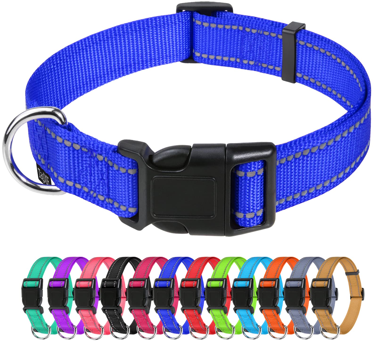 Tagme Reflective Nylon Dog Collars, Adjustable Classic Dog Collar With Quick Release Buckle For Extra Large Dogs, Royal Blue, 1¼' Width