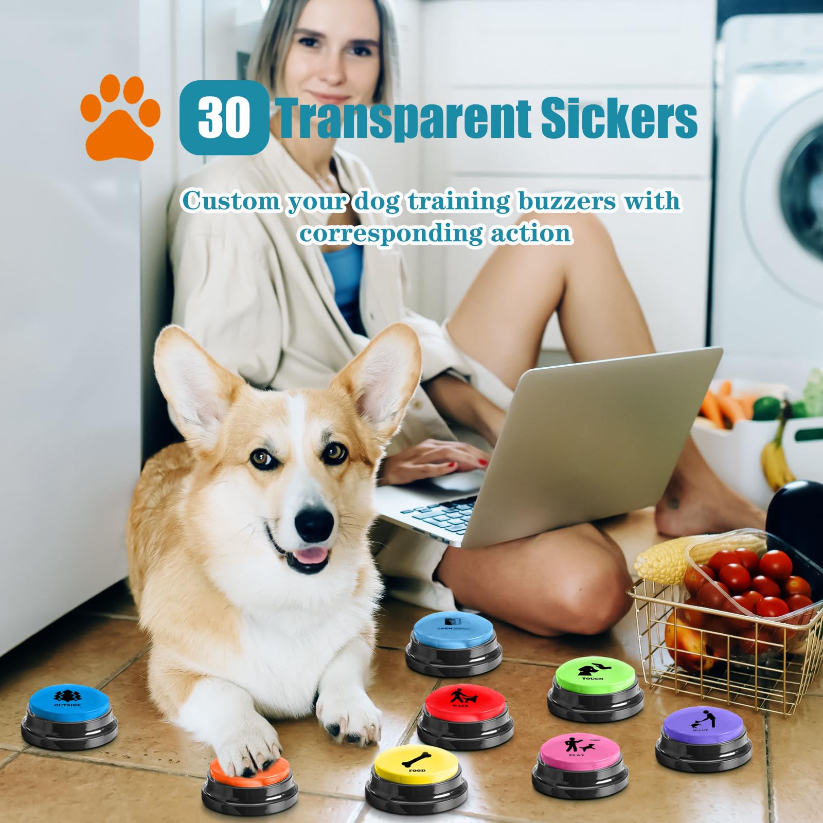 Dog Buttons For Communication Starter Pack 8 Dog Talking Button Set, 30S Voice Recording Speaking Button Pet Speech Training Buz